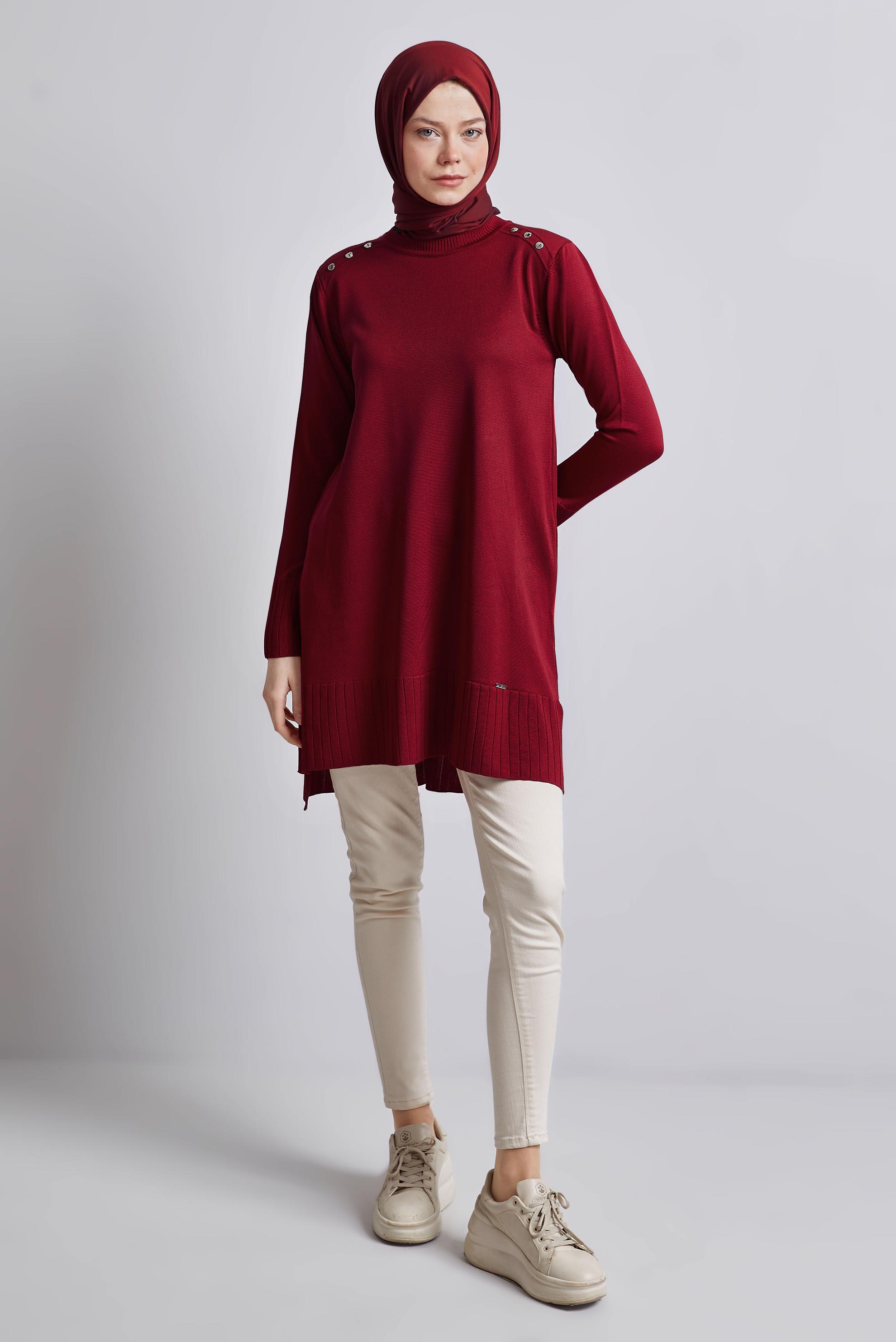 Tesettür giyim KIRMIZI TESETTÜR TRİKO TUNİK 44988