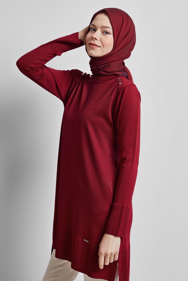 Tesettür giyim KIRMIZI TESETTÜR TRİKO TUNİK 44988 - ALVİNA