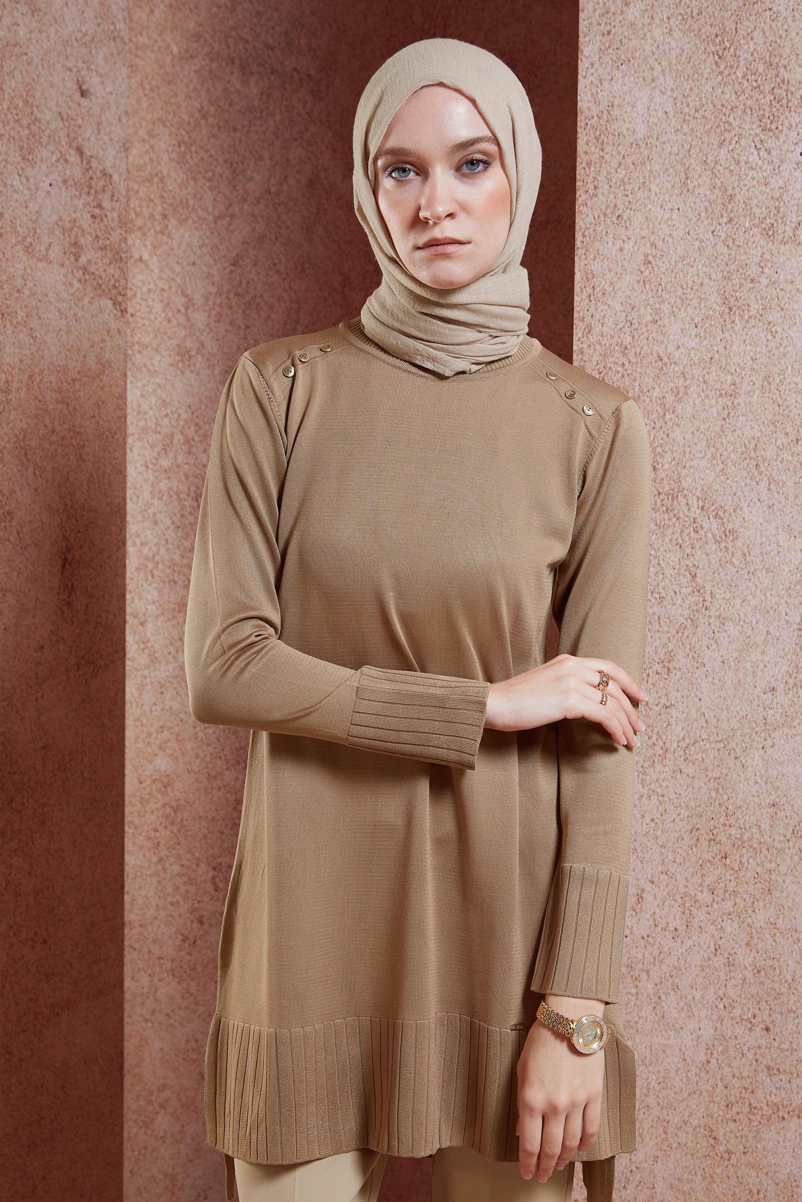 Tesettür giyim KAHVE TESETTÜR TRİKO TUNİK 44988