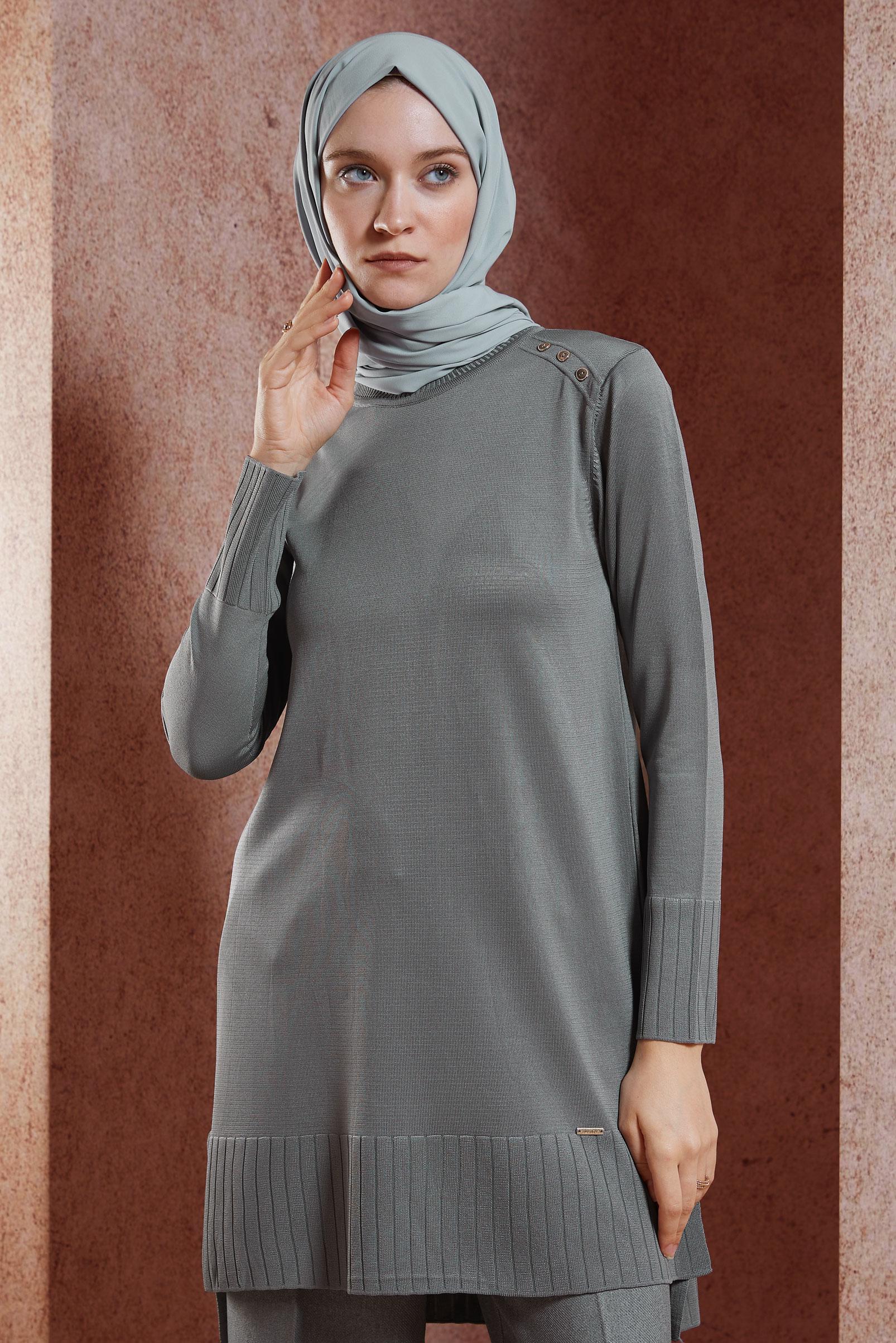 Tesettür giyim GRİ TESETTÜR TRİKO TUNİK 44988