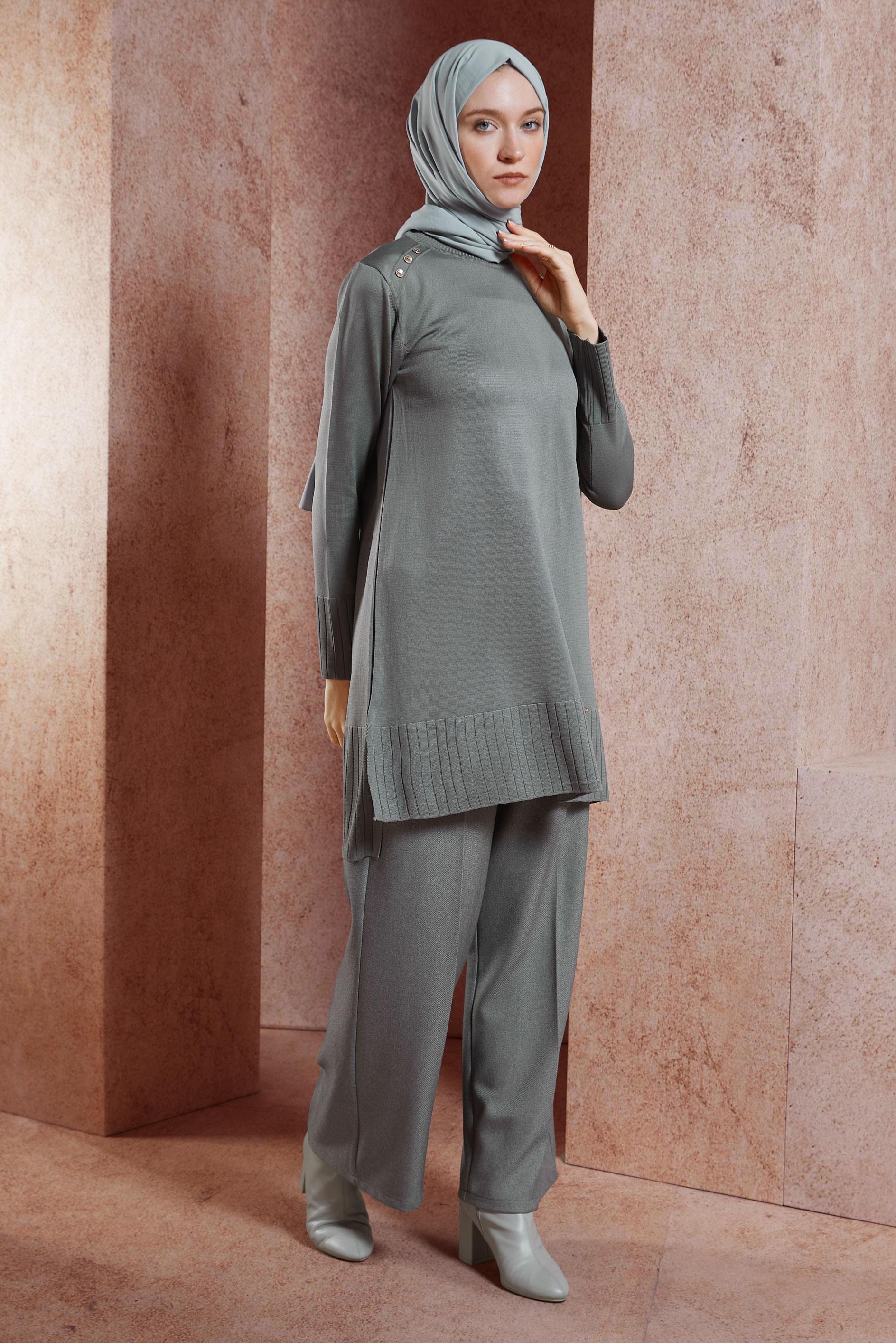 Tesettür giyim GRİ TESETTÜR TRİKO TUNİK 44988