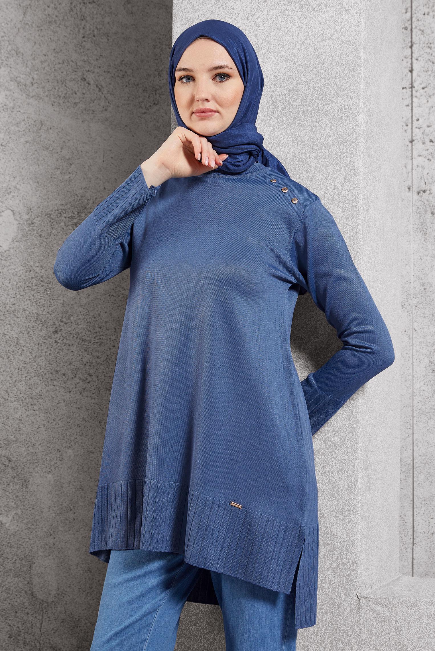 Tesettür giyim LACİVERT TESETTÜR TRİKO TUNİK 44988