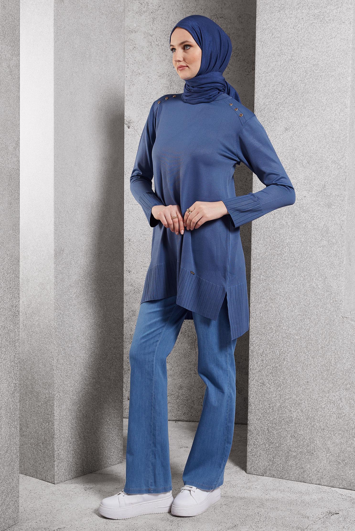 Tesettür giyim LACİVERT TESETTÜR TRİKO TUNİK 44988