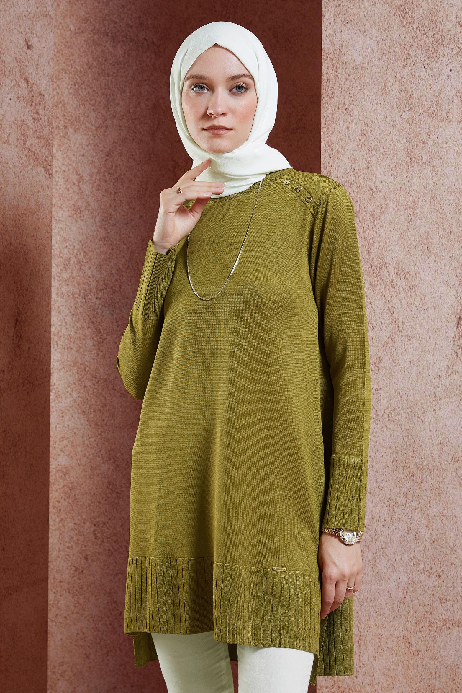 Tesettür giyim YEŞİL TESETTÜR TRİKO TUNİK 44988