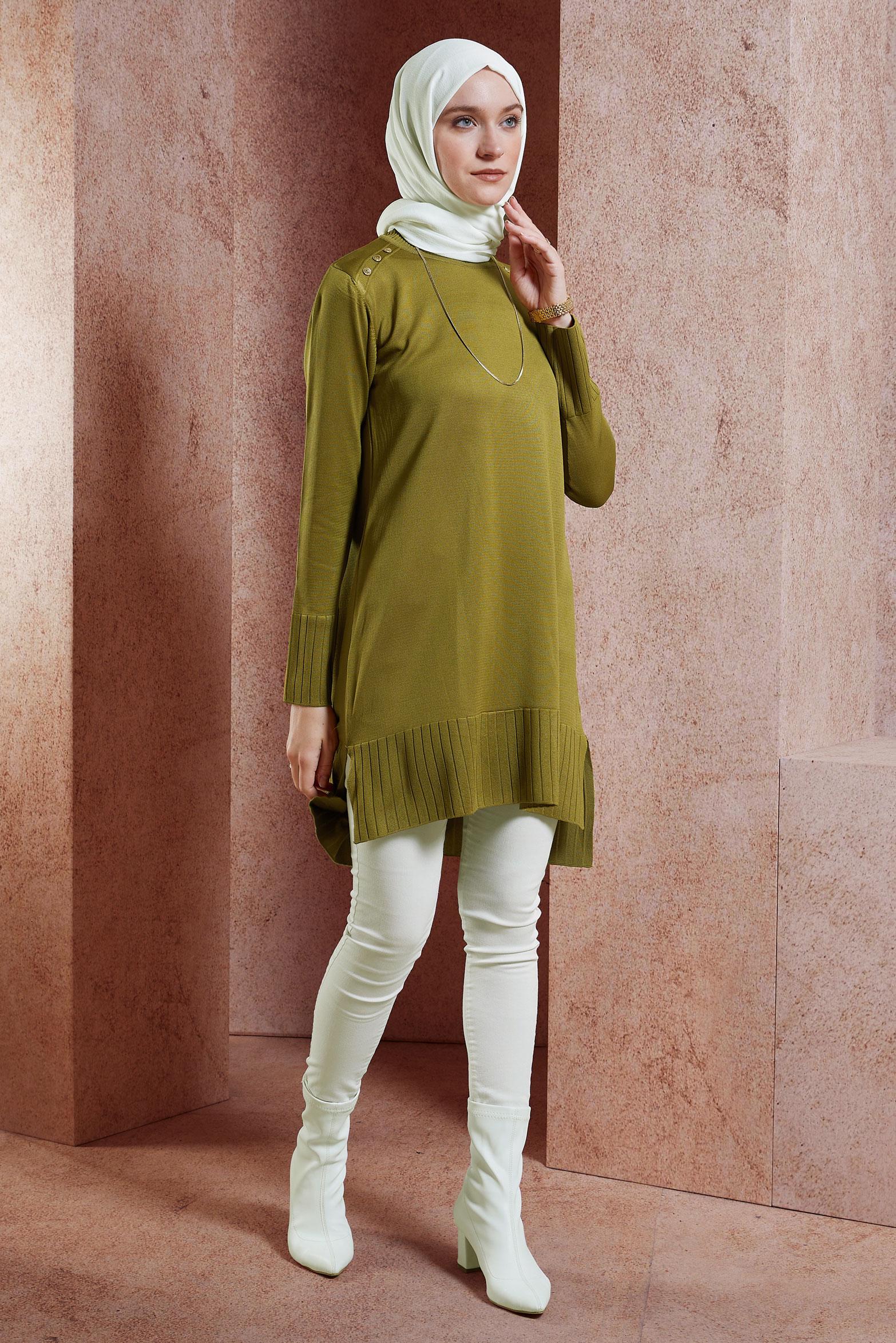 Tesettür giyim YEŞİL TESETTÜR TRİKO TUNİK 44988