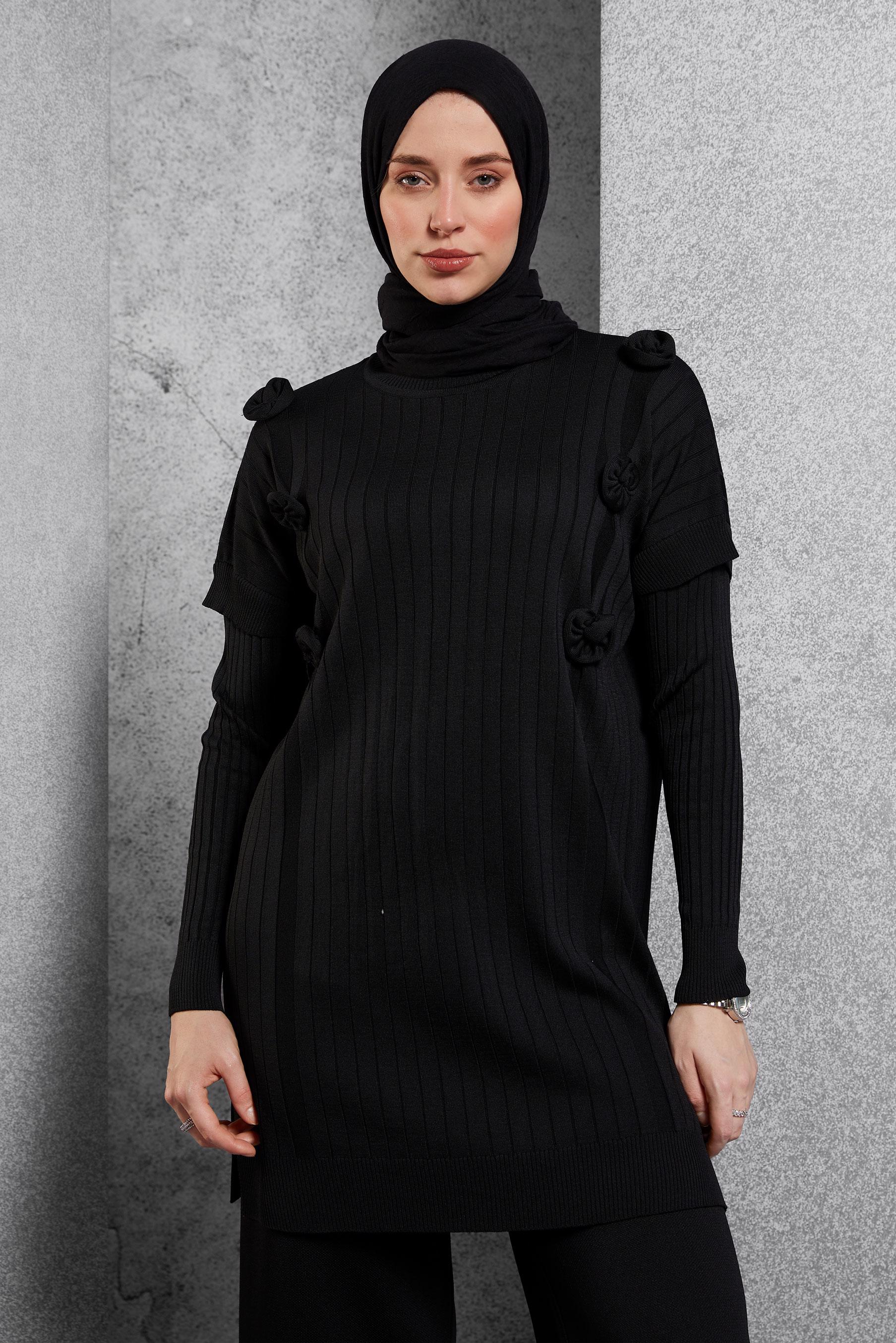 Tesettür giyim SİYAH TRİKO TUNİK 44992