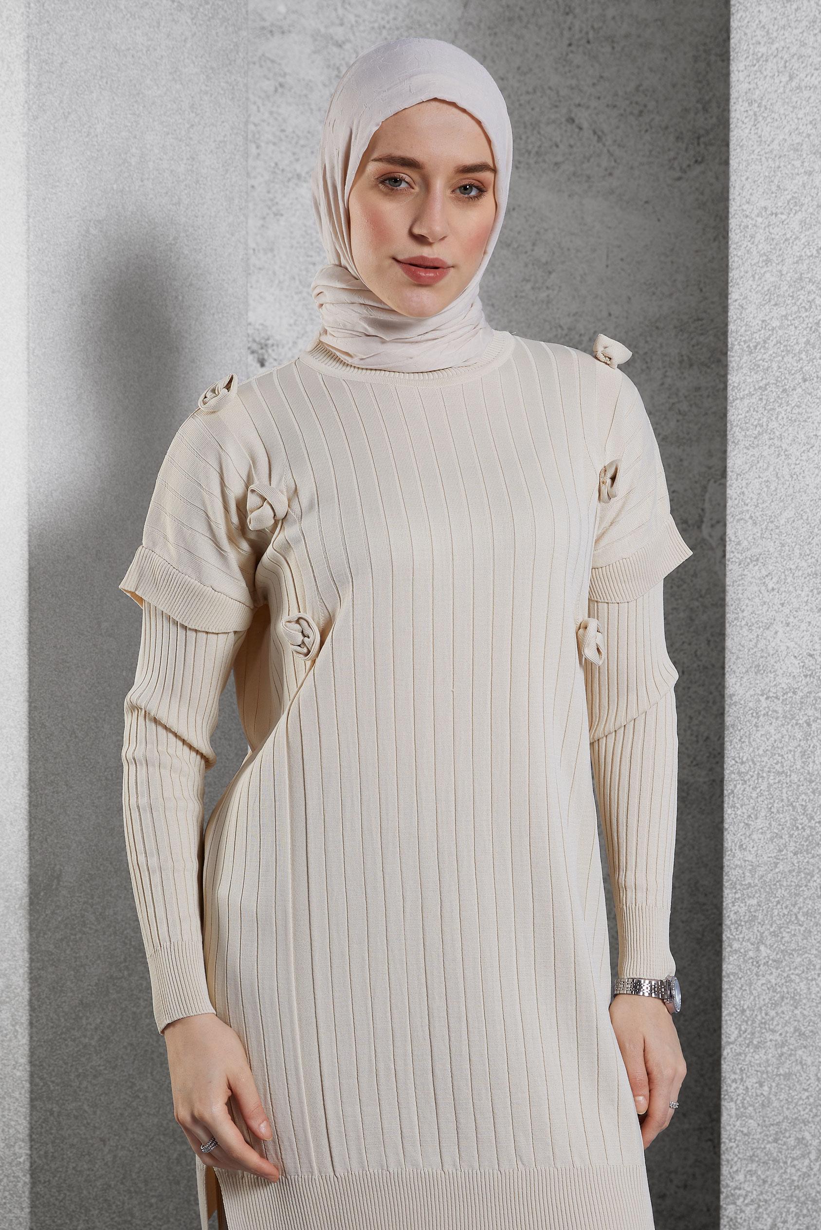 Tesettür giyim BEJ TRİKO TUNİK 44992