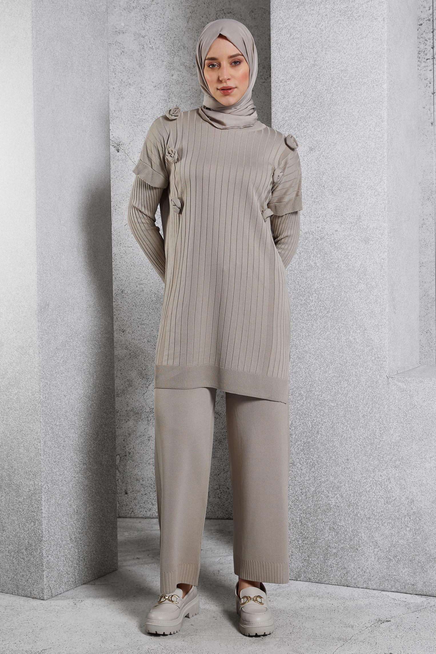 Tesettür giyim BEJ TRİKO TUNİK 44992