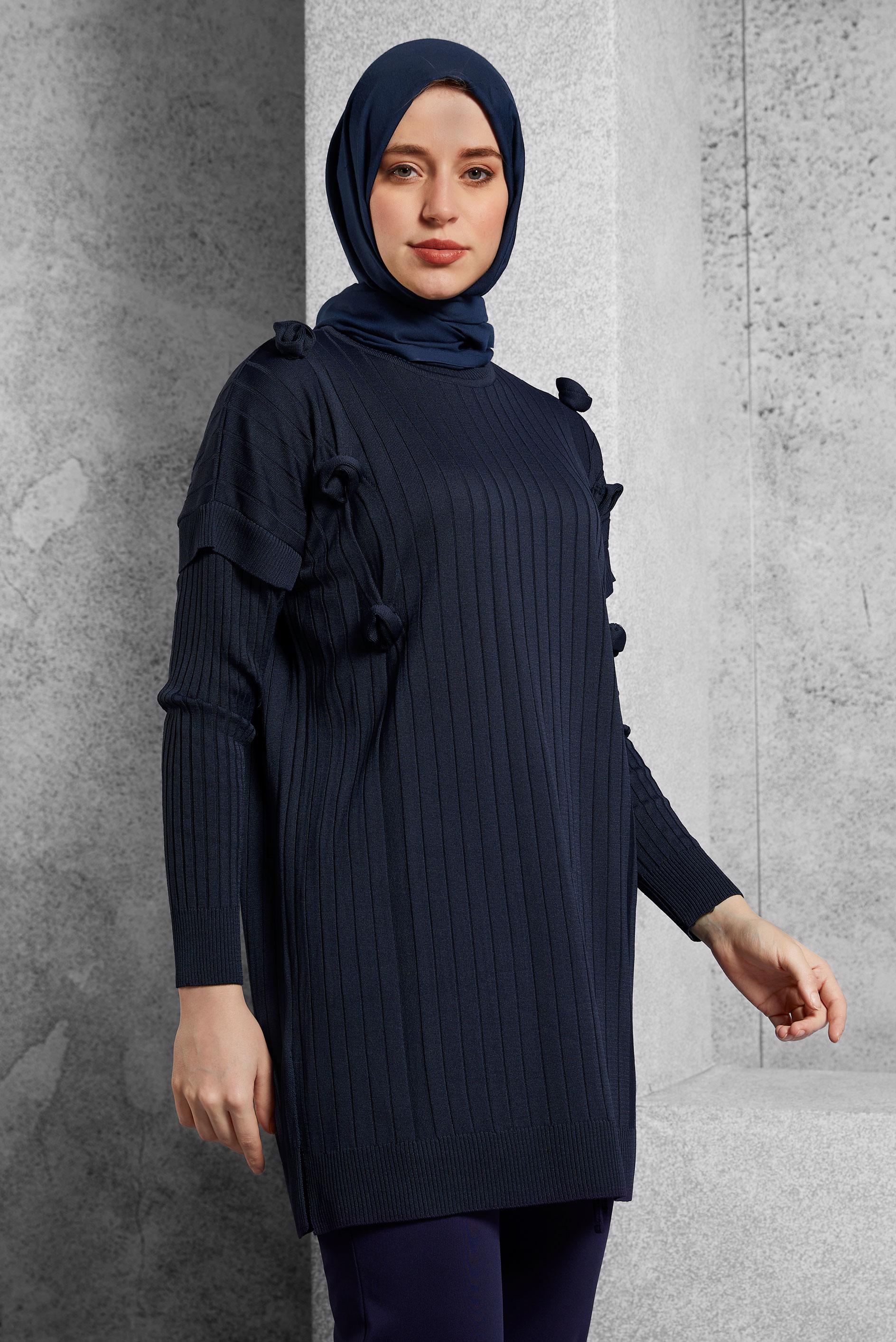 Tesettür giyim LACİVERT TRİKO TUNİK 44992