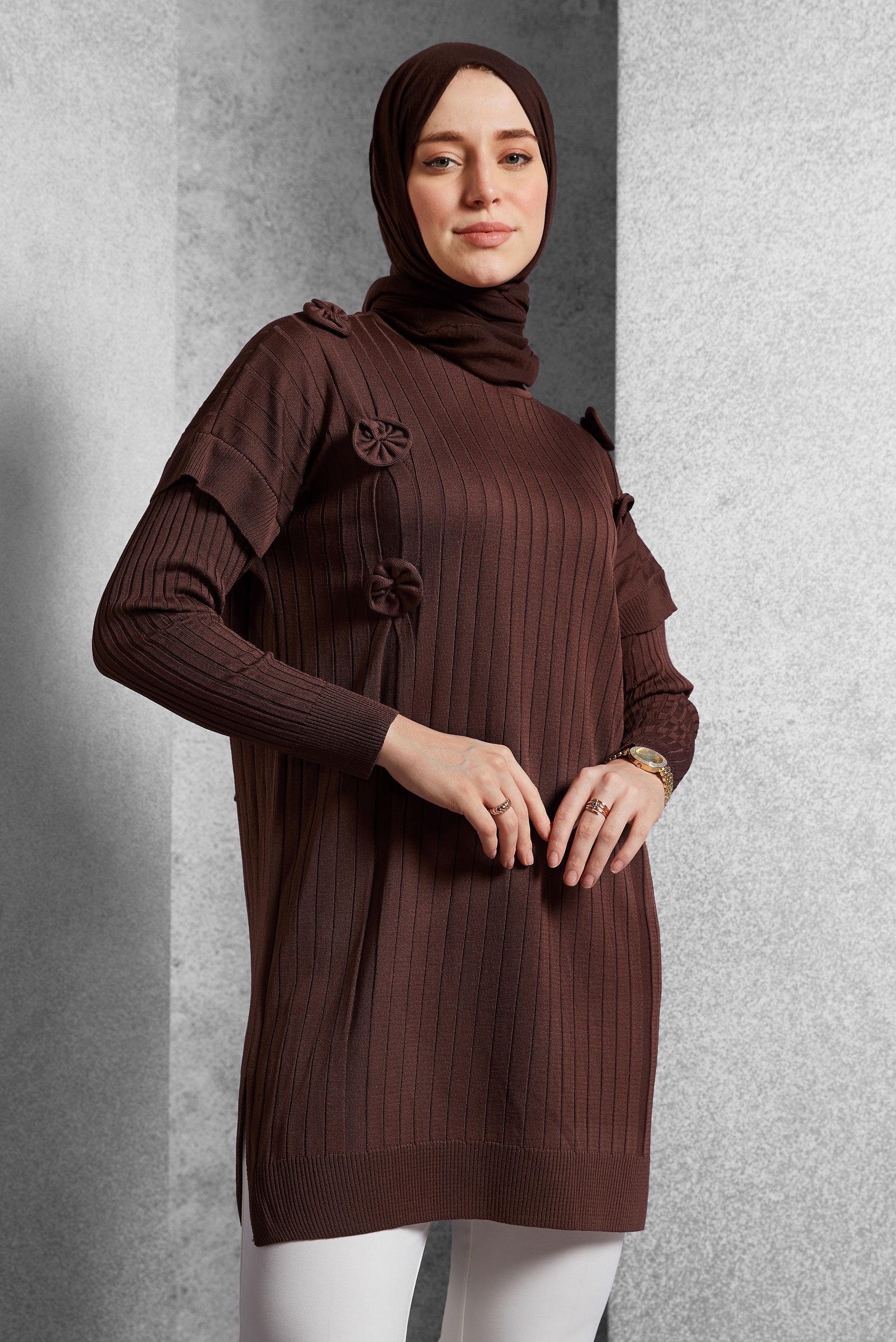 Tesettür giyim KAHVE TRİKO TUNİK 44992