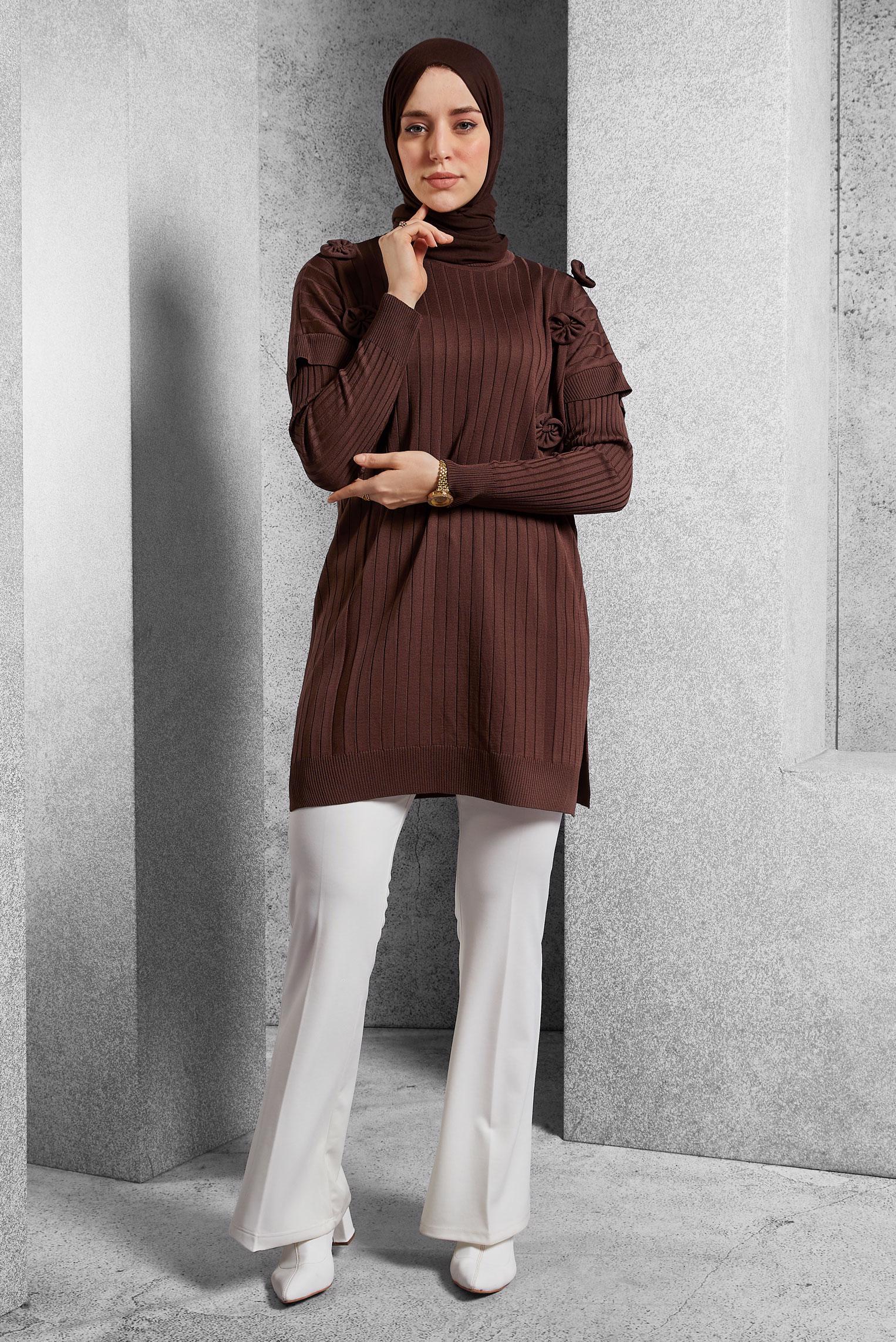 Tesettür giyim KAHVE TRİKO TUNİK 44992