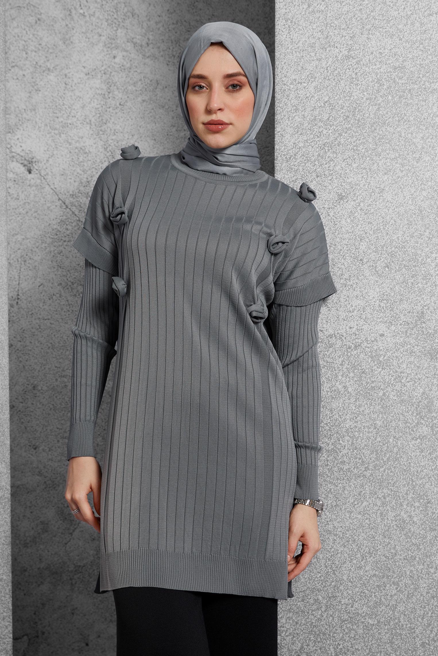 Tesettür giyim GRİ TRİKO TUNİK 44992