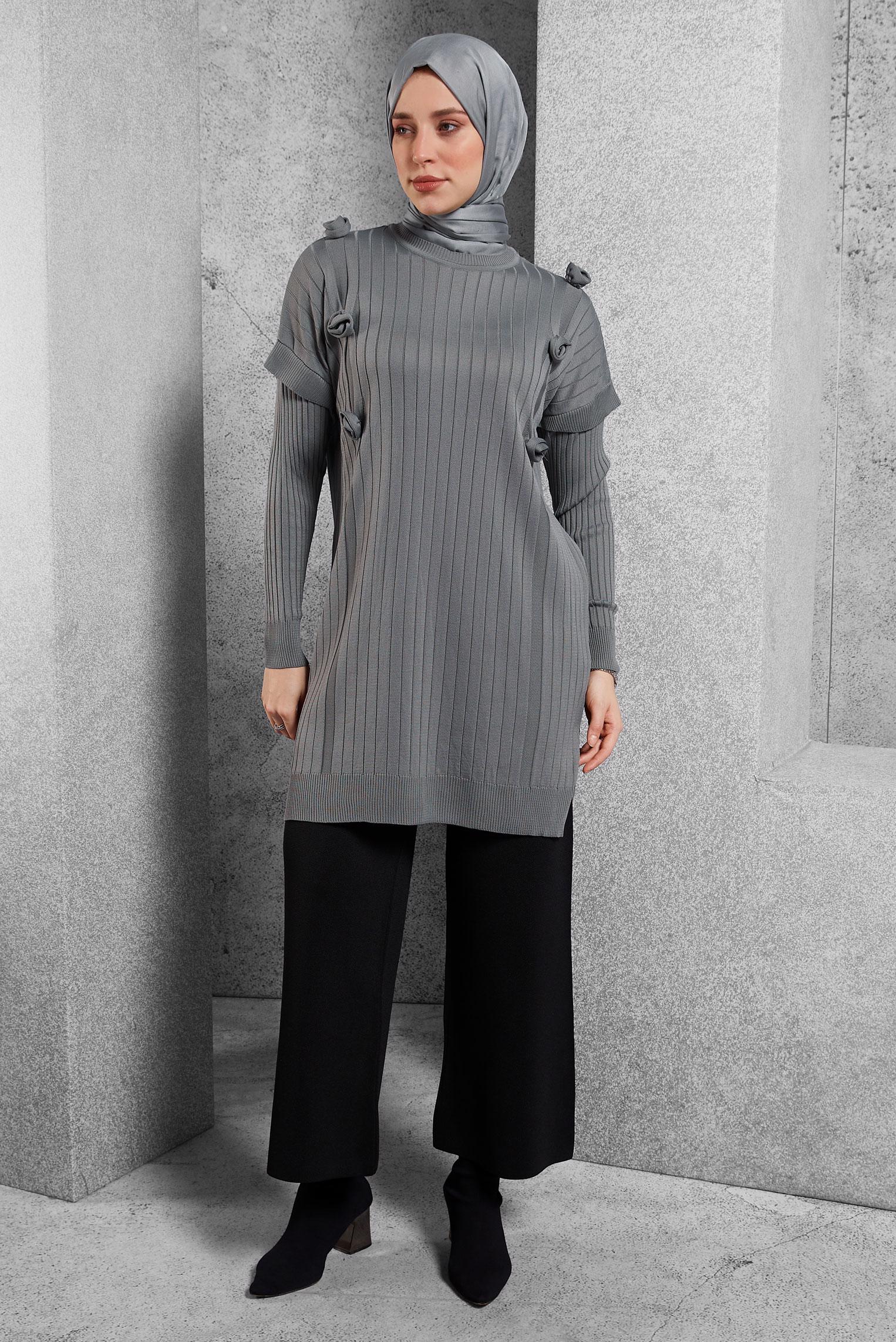 Tesettür giyim GRİ TRİKO TUNİK 44992