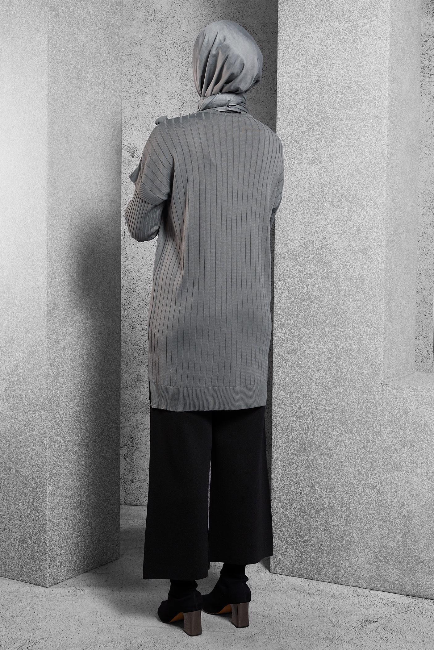 Tesettür giyim GRİ TRİKO TUNİK 44992