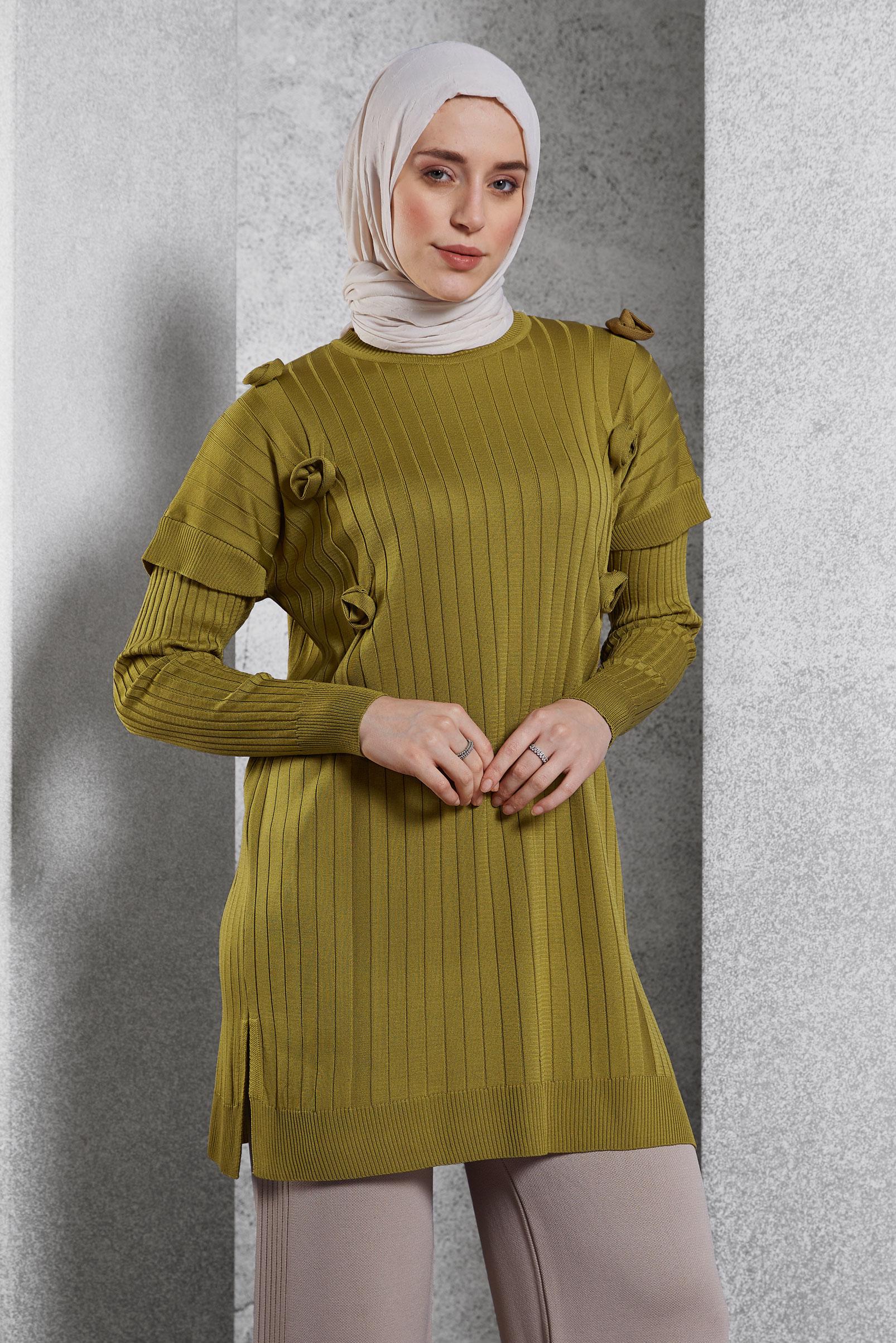 Tesettür giyim YEŞİL TRİKO TUNİK 44992