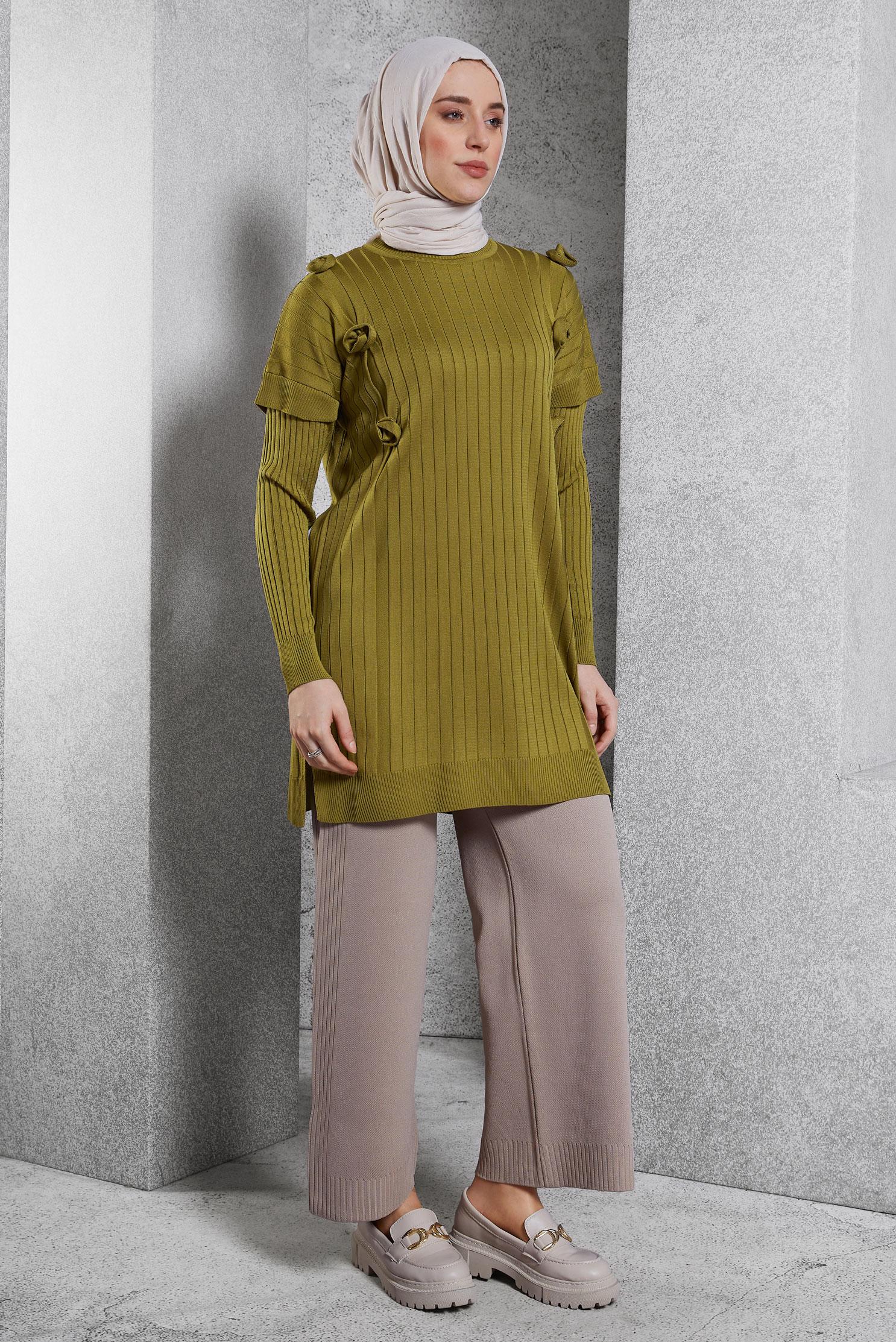 Tesettür giyim YEŞİL TRİKO TUNİK 44992