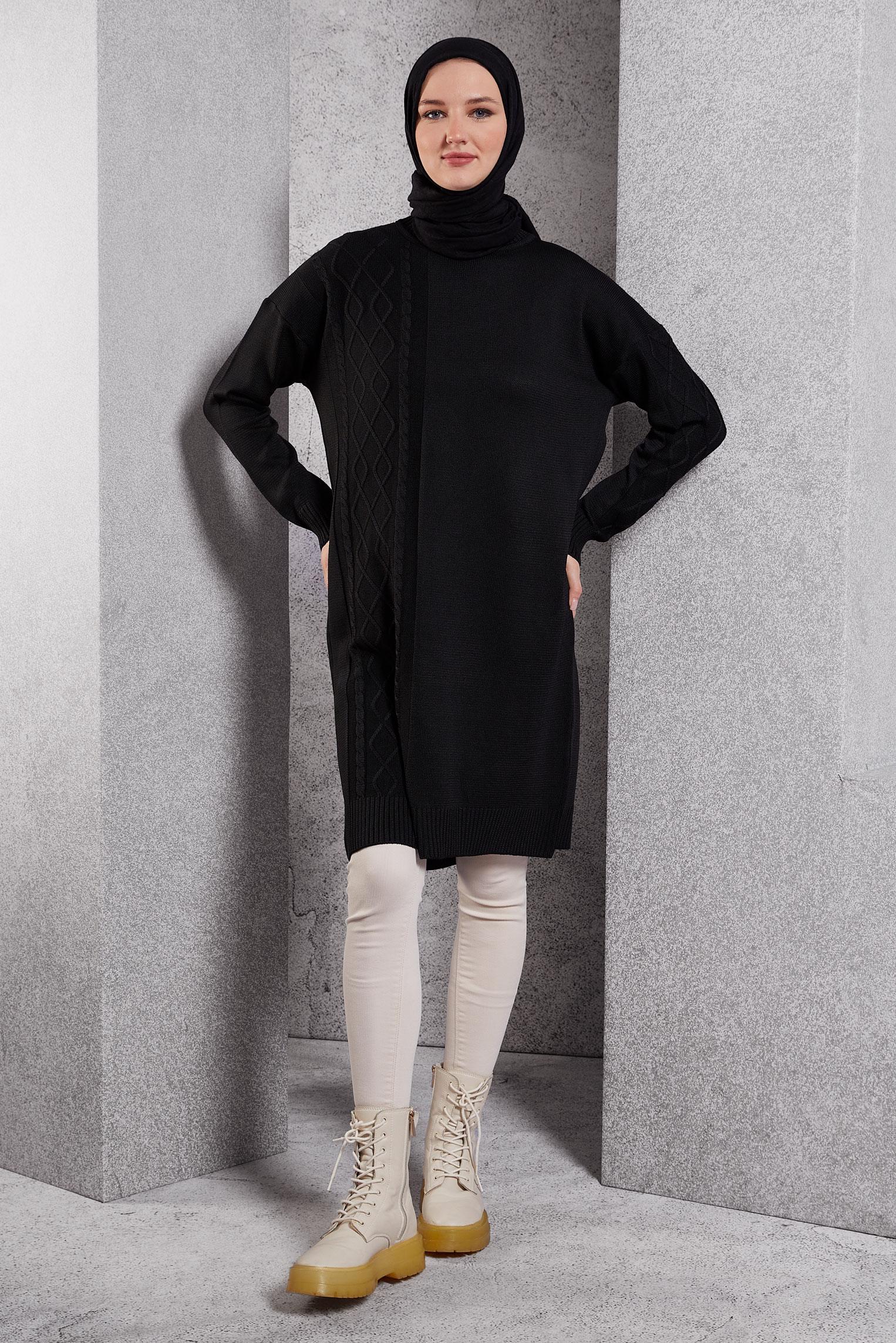 Tesettür giyim SİYAH TRİKO TUNİK 44994