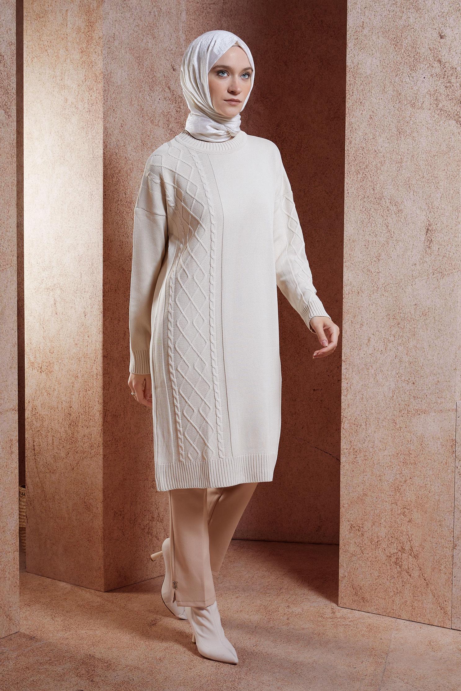 Vêtements hijab BEIGE TUNIQUE EN TRICOT 44994