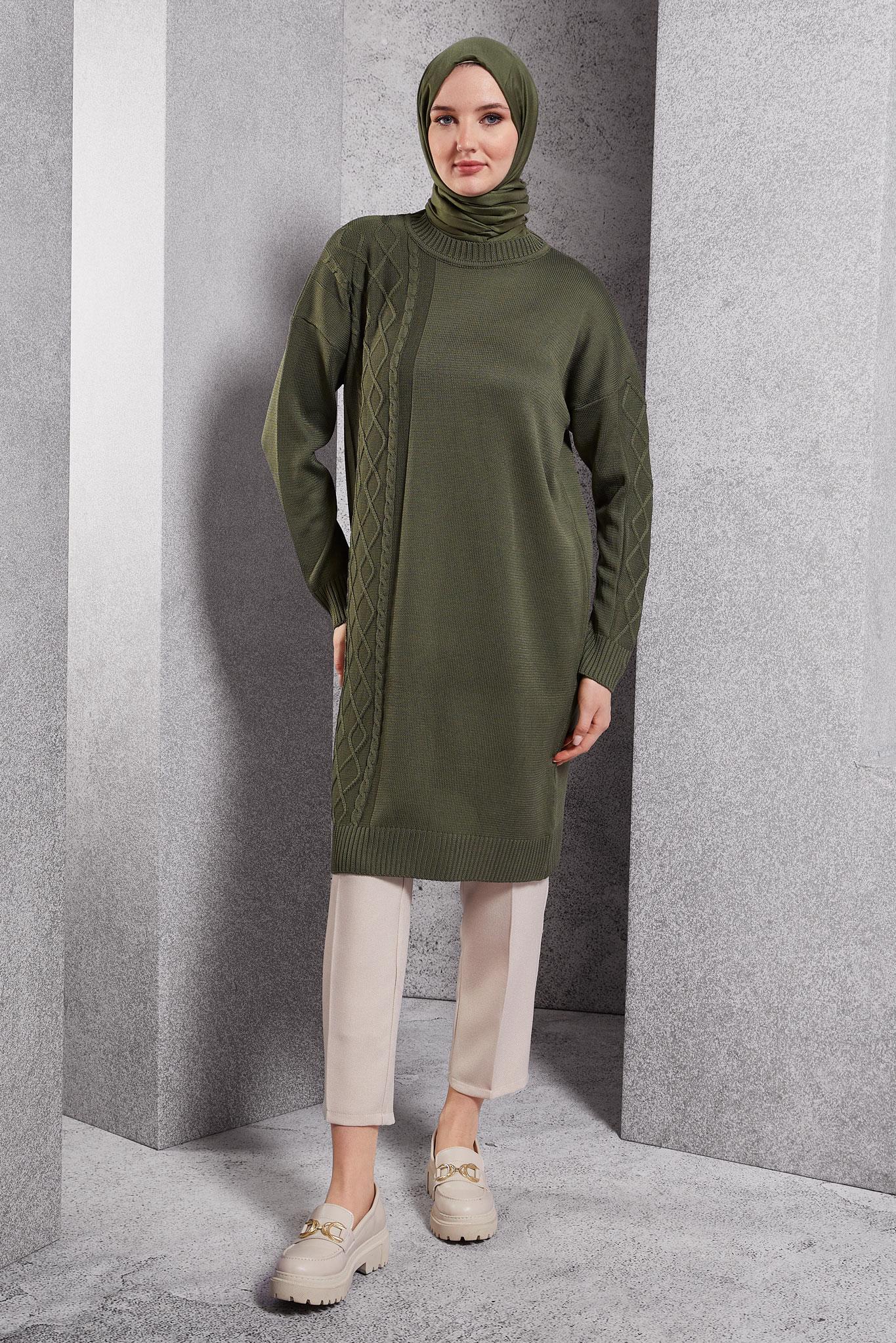 Tesettür giyim HAKİ TRİKO TUNİK 44994