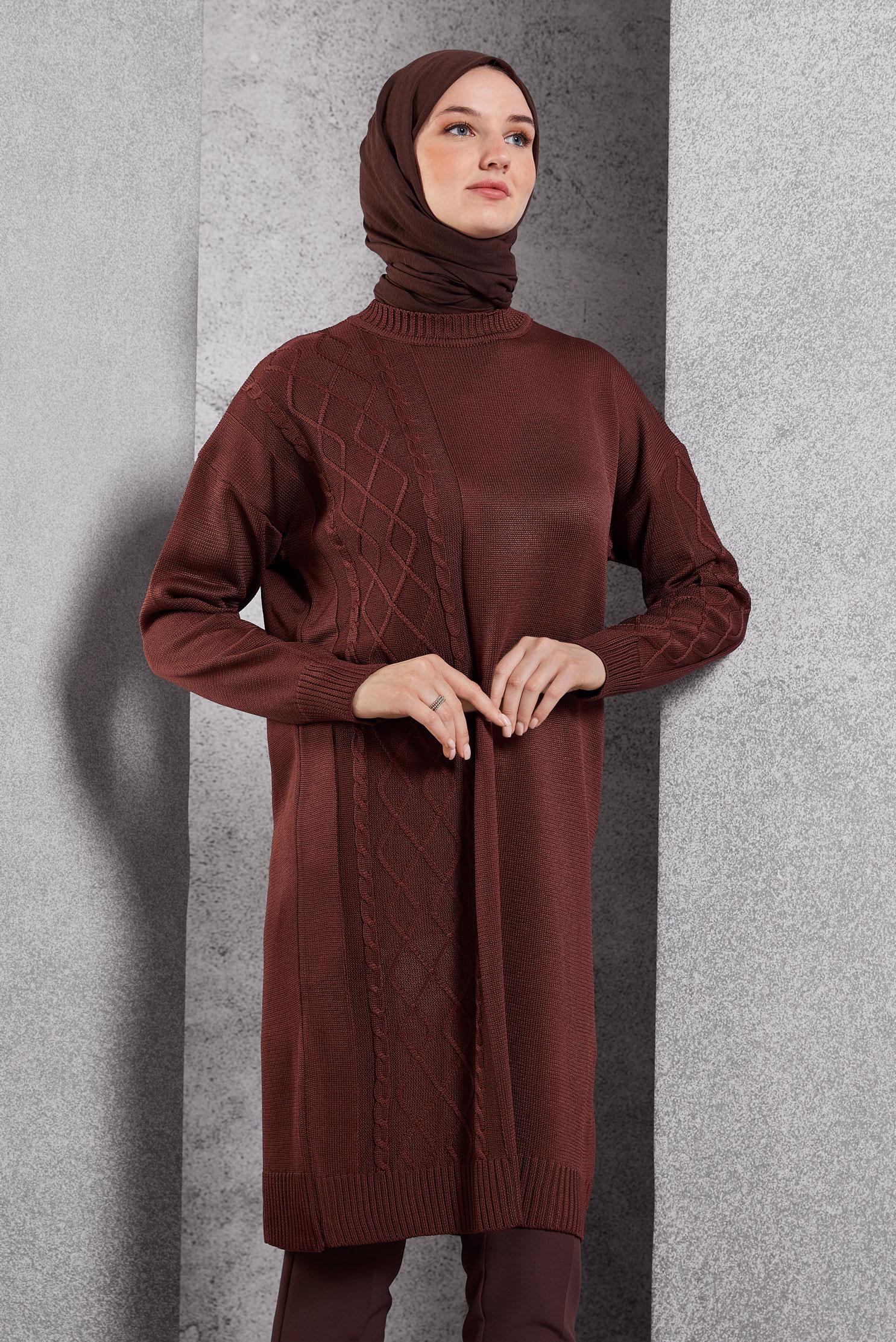 Tesettür giyim KAHVE TRİKO TUNİK 44994