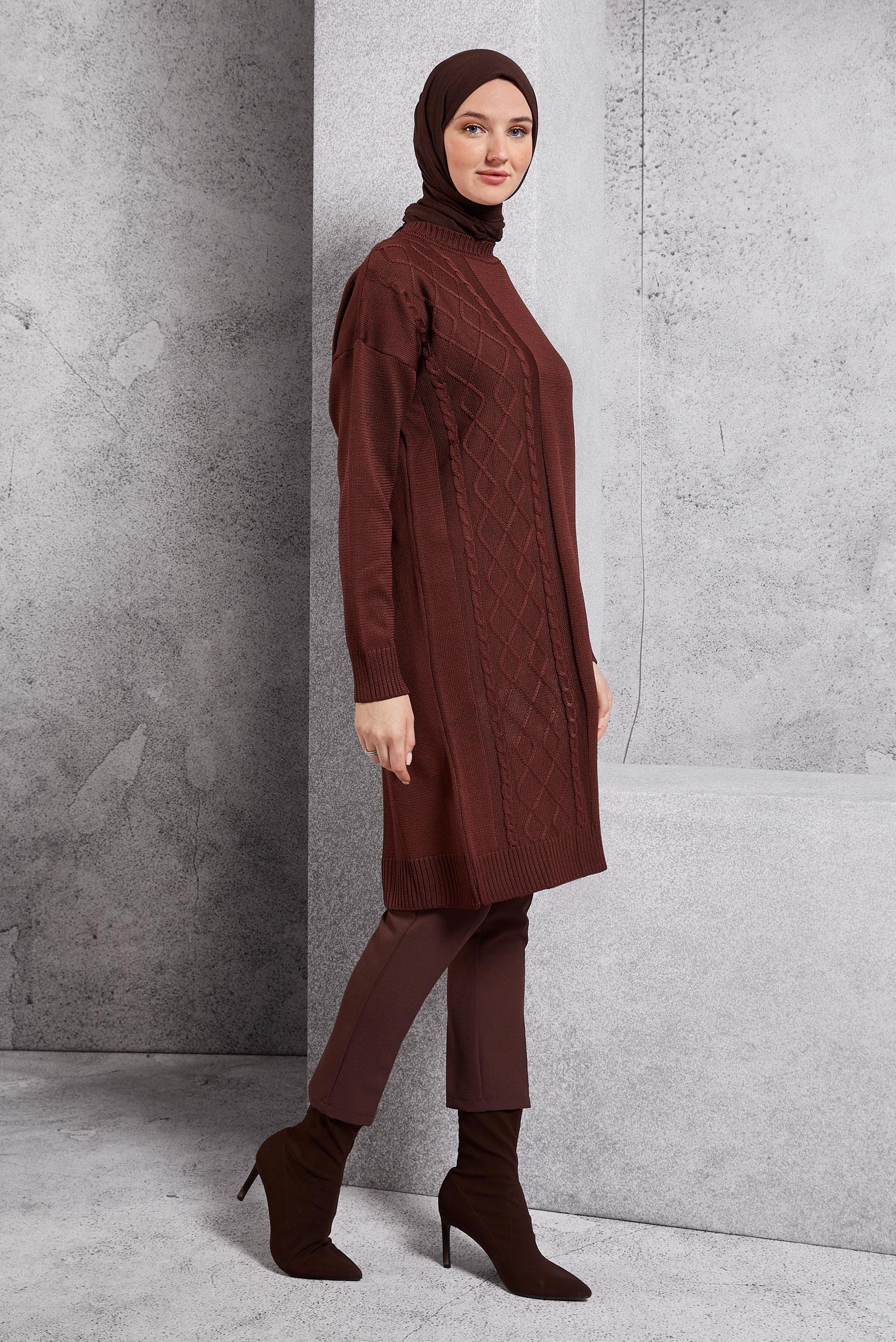 Tesettür giyim KAHVE TRİKO TUNİK 44994