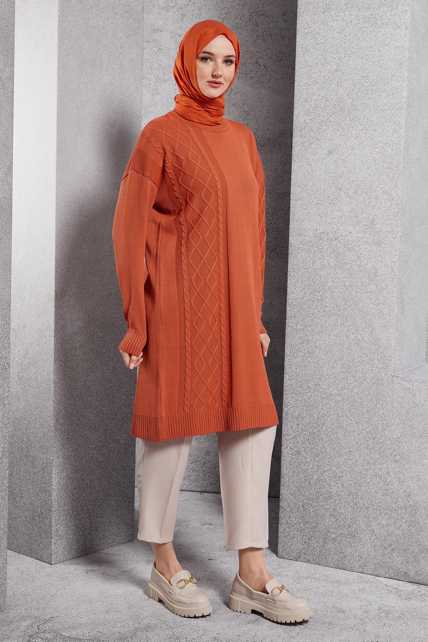 Tesettür giyim TURUNCU TRİKO TUNİK 44994
