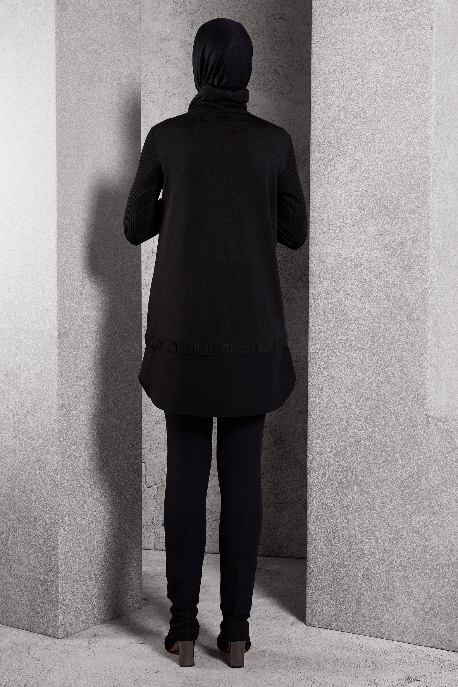 Tesettür giyim SİYAH GÖMLEK GARNİLİ TRİKO TUNİK 44998