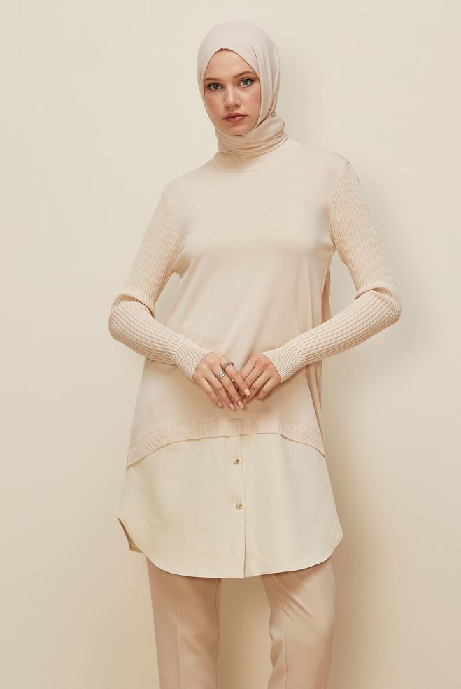 Vêtements hijab BEIGE 44998 TRİKO TUNİK 38-44 - ALVİNA
