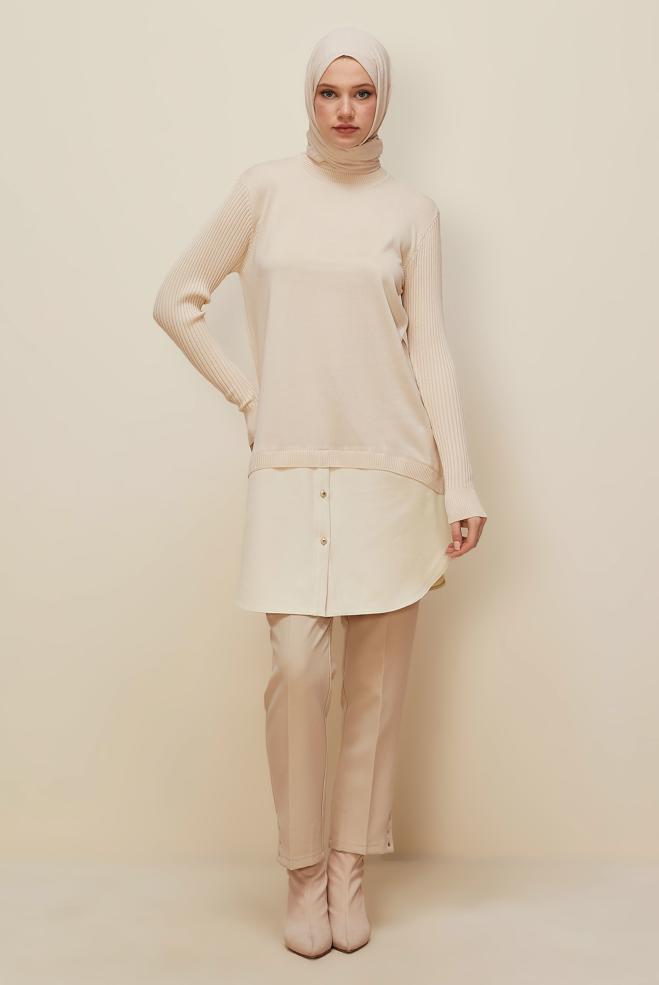 Vêtements hijab BEIGE 44998 TRİKO TUNİK 38-44 - ALVİNA