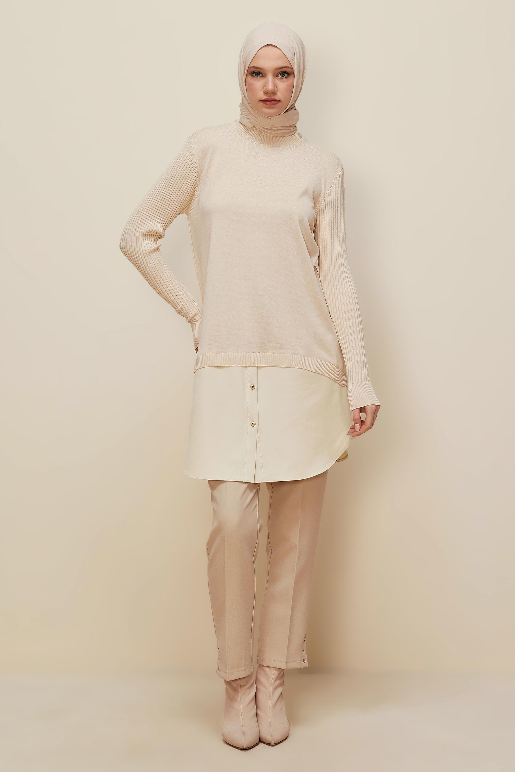 Vêtements hijab BEIGE 44998 TRİKO TUNİK 38-44