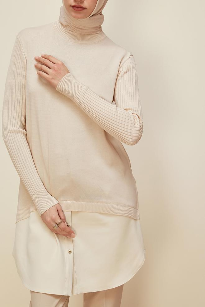 Vêtements hijab BEIGE 44998 TRİKO TUNİK 38-44 - ALVİNA