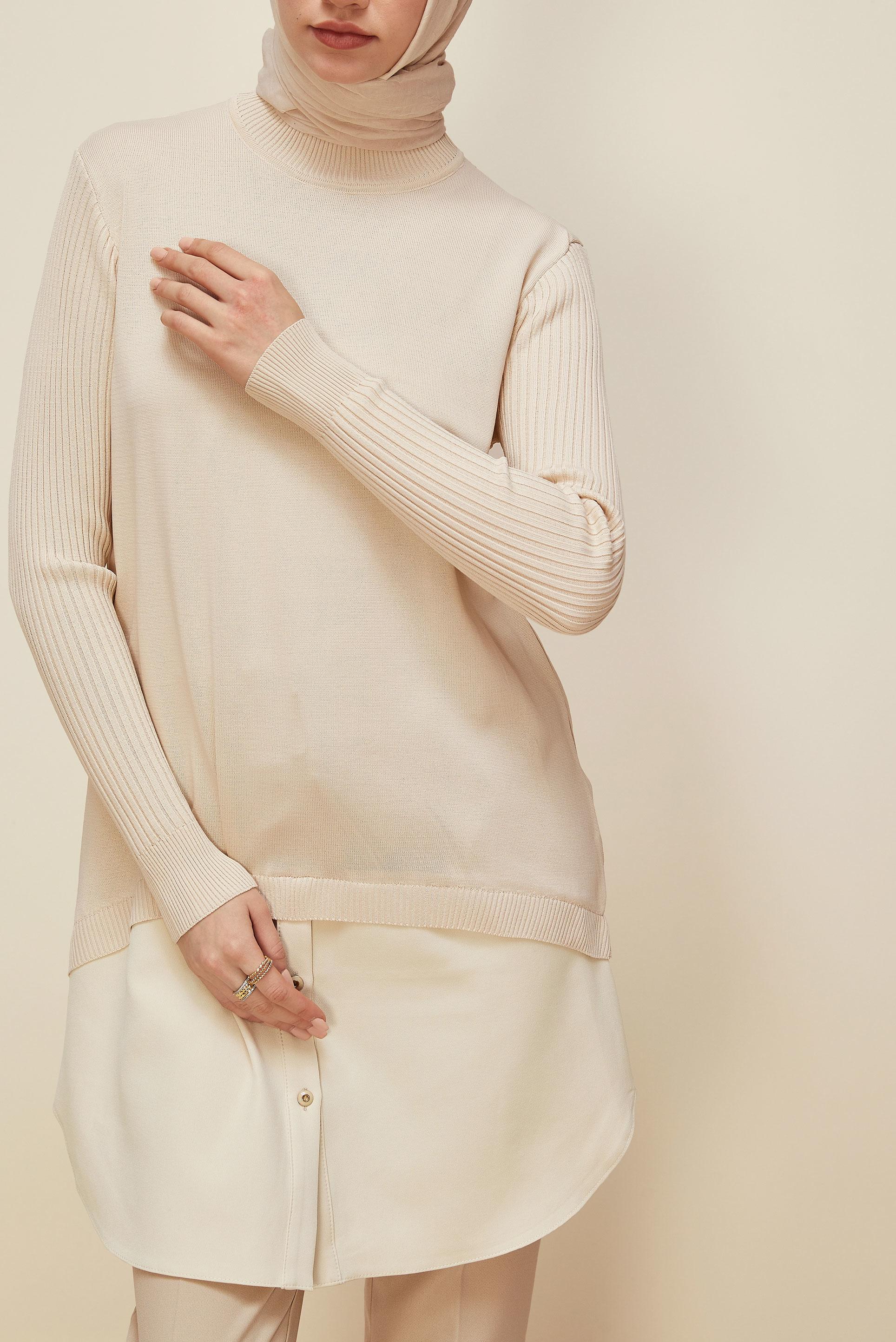 Vêtements hijab BEIGE 44998 TRİKO TUNİK 38-44