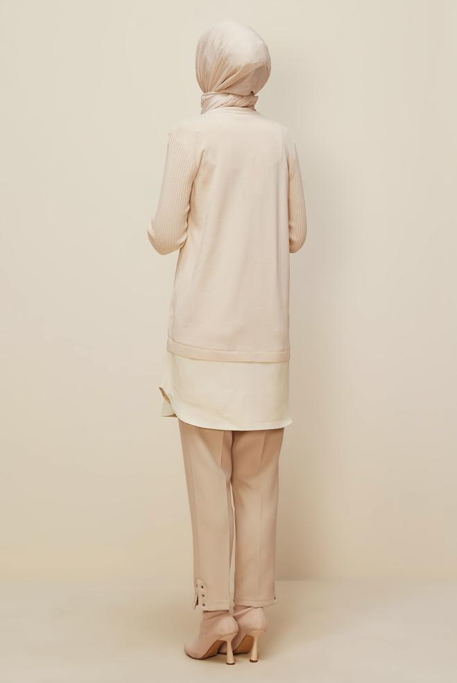 Vêtements hijab BEIGE 44998 TRİKO TUNİK 38-44 - ALVİNA