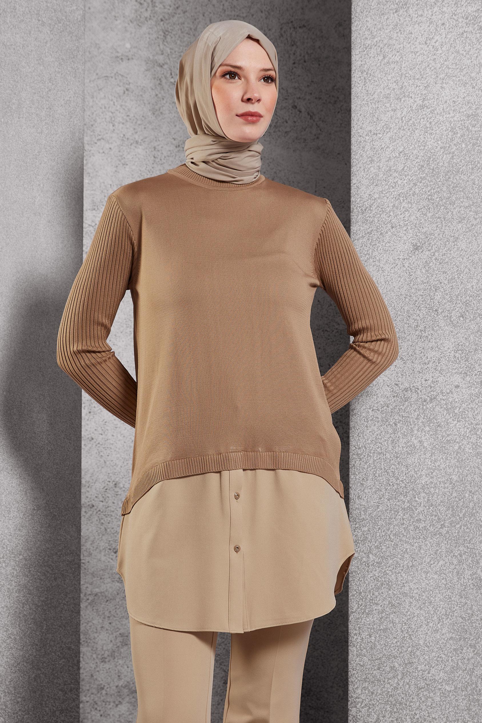 Vêtements hijab BRUN TUNIQUE EN TRICOT 44998