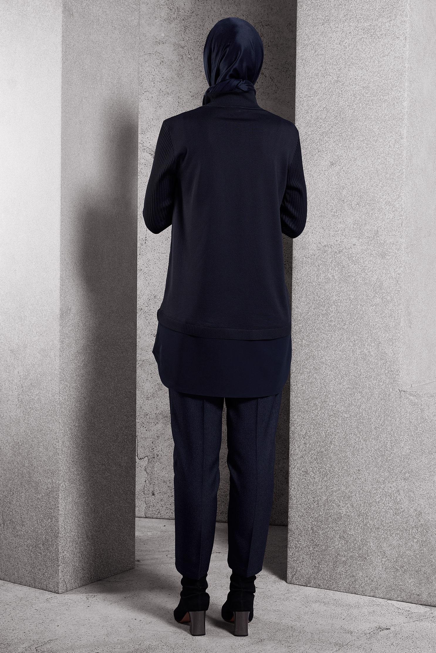 Tesettür giyim LACİVERT GÖMLEK GARNİLİ TRİKO TUNİK 44998