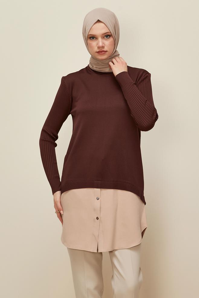 Vêtements hijab BRUN 44998 TRİKO TUNİK 38-44 - ALVİNA