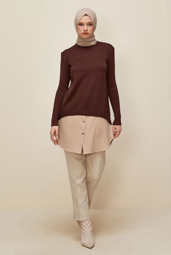 Vêtements hijab BRUN 44998 TRİKO TUNİK 38-44 - ALVİNA