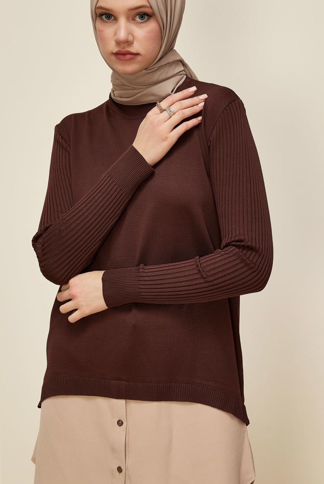 Vêtements hijab BRUN 44998 TRİKO TUNİK 38-44 - ALVİNA