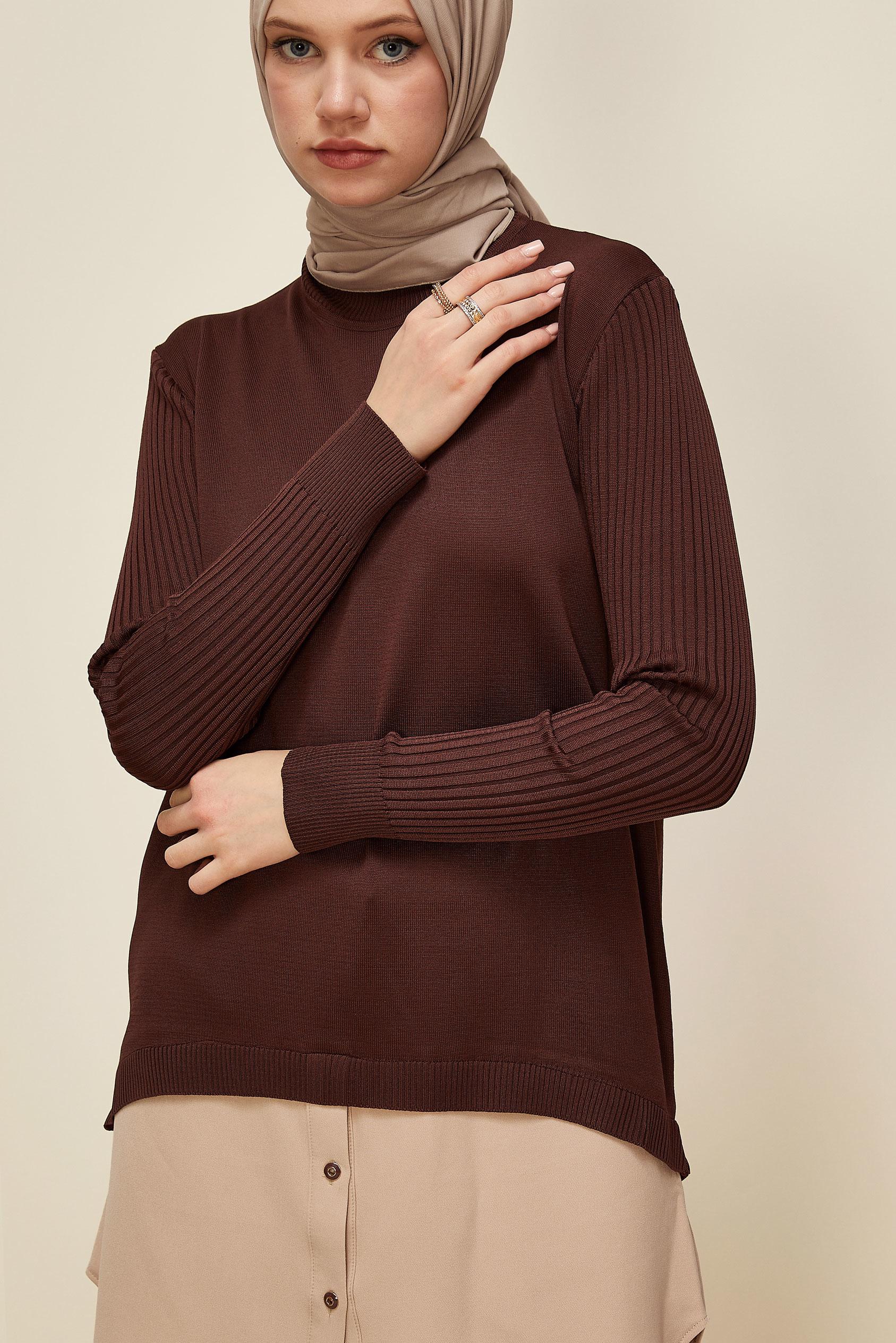 Vêtements hijab BRUN 44998 TRİKO TUNİK 38-44