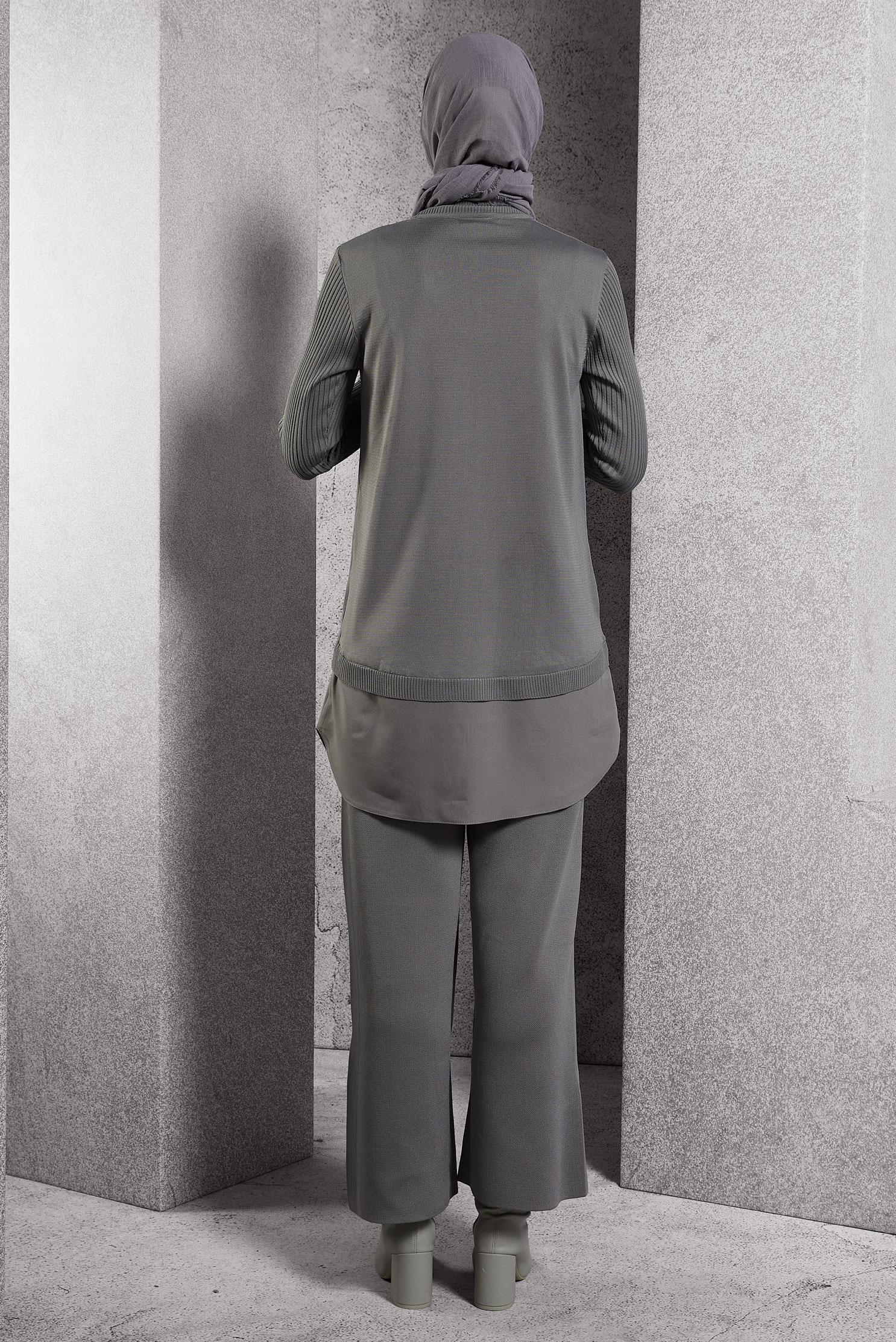 Tesettür giyim GRİ GÖMLEK GARNİLİ TRİKO TUNİK 44998