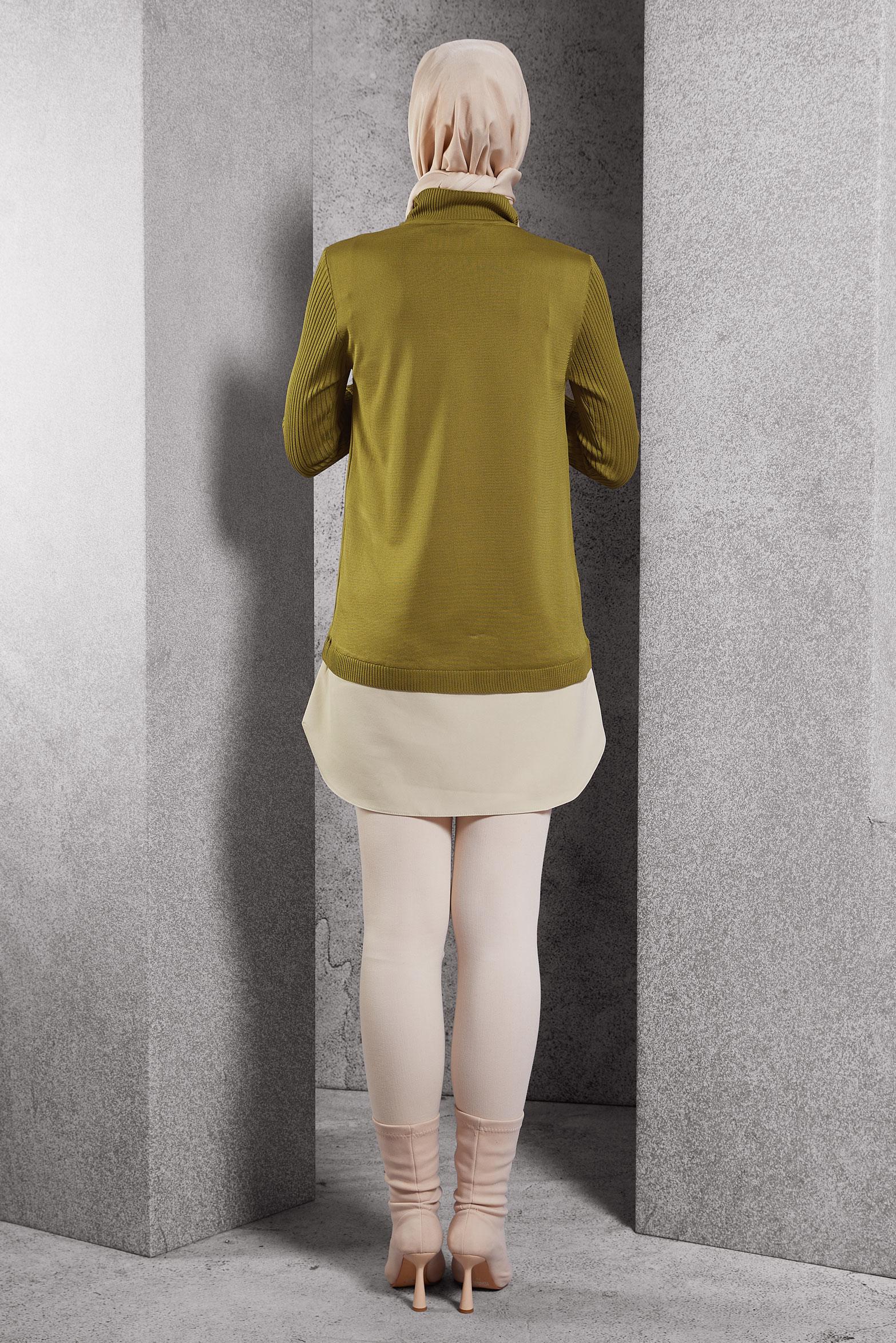 Tesettür giyim YEŞİL GÖMLEK GARNİLİ TRİKO TUNİK 44998