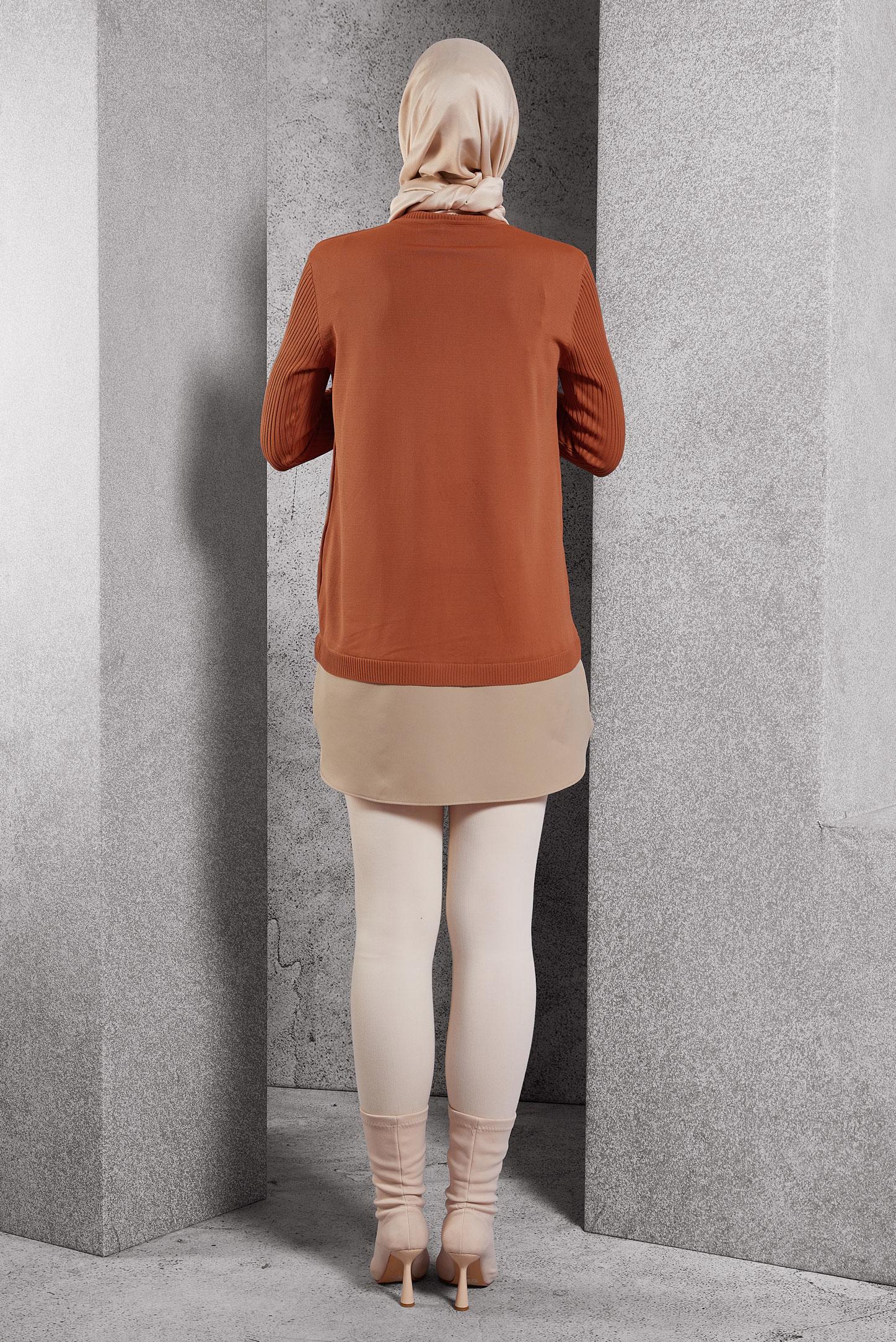 Tesettür giyim TURUNCU GÖMLEK GARNİLİ TRİKO TUNİK 44998