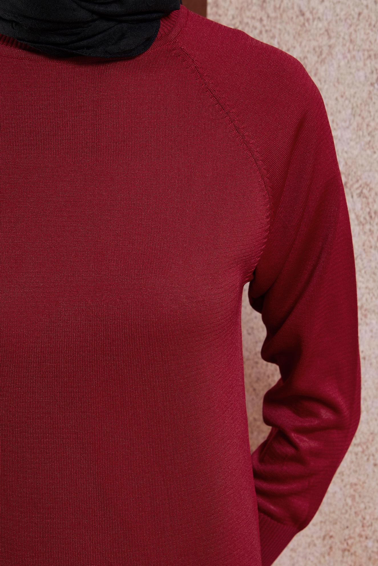 Tesettür giyim KIRMIZI DÜĞME DETAYLI TRİKO TUNİK 45018