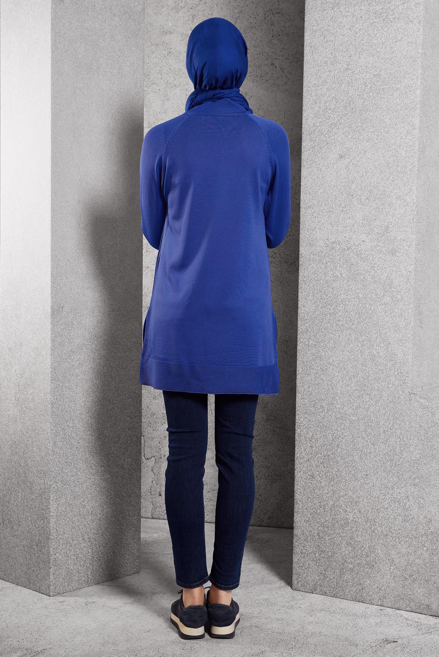 Tesettür giyim LACİVERT DÜĞME DETAYLI TRİKO TUNİK 45018