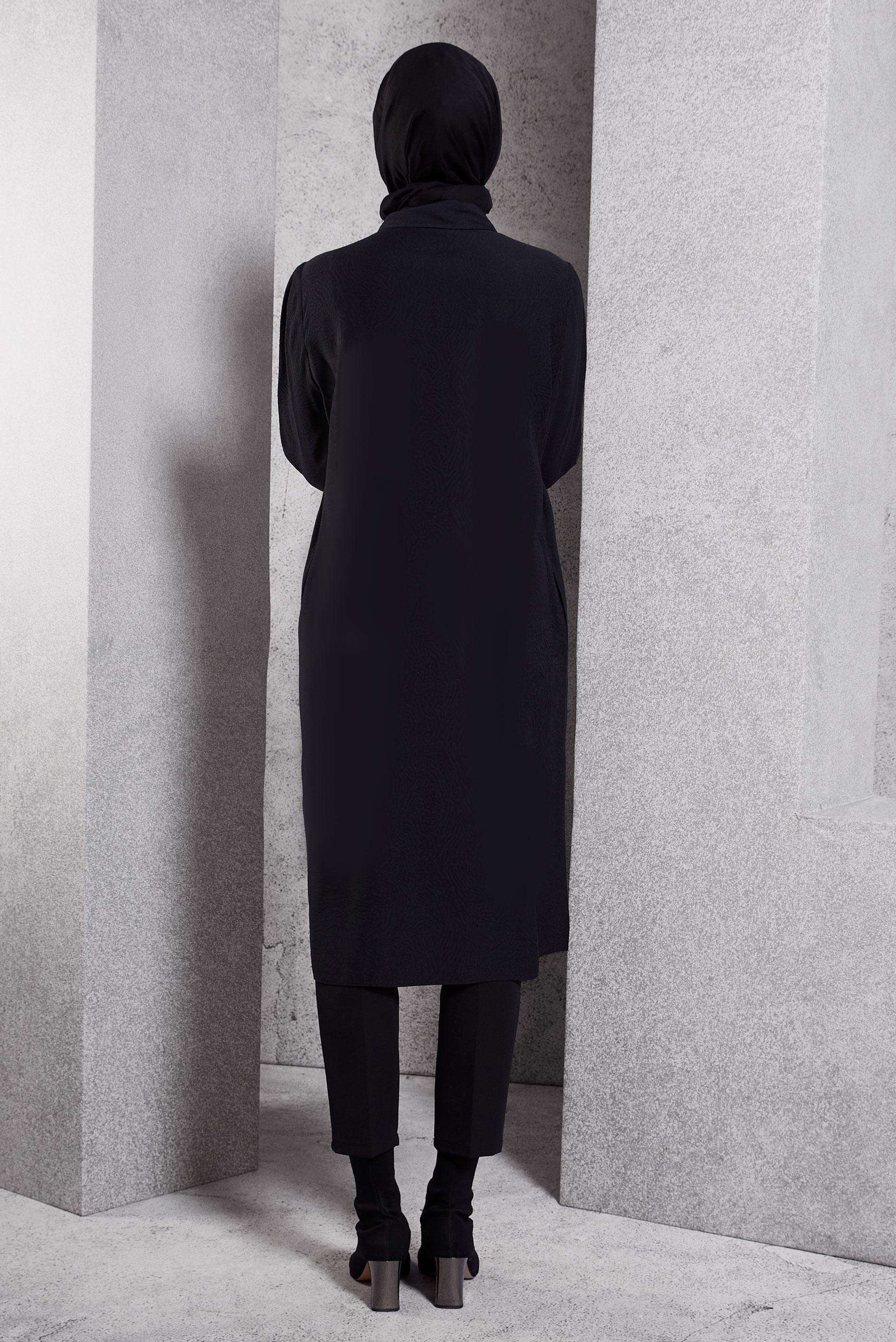 Tesettür giyim SİYAH JAKARLI UZUN TUNİK 45044