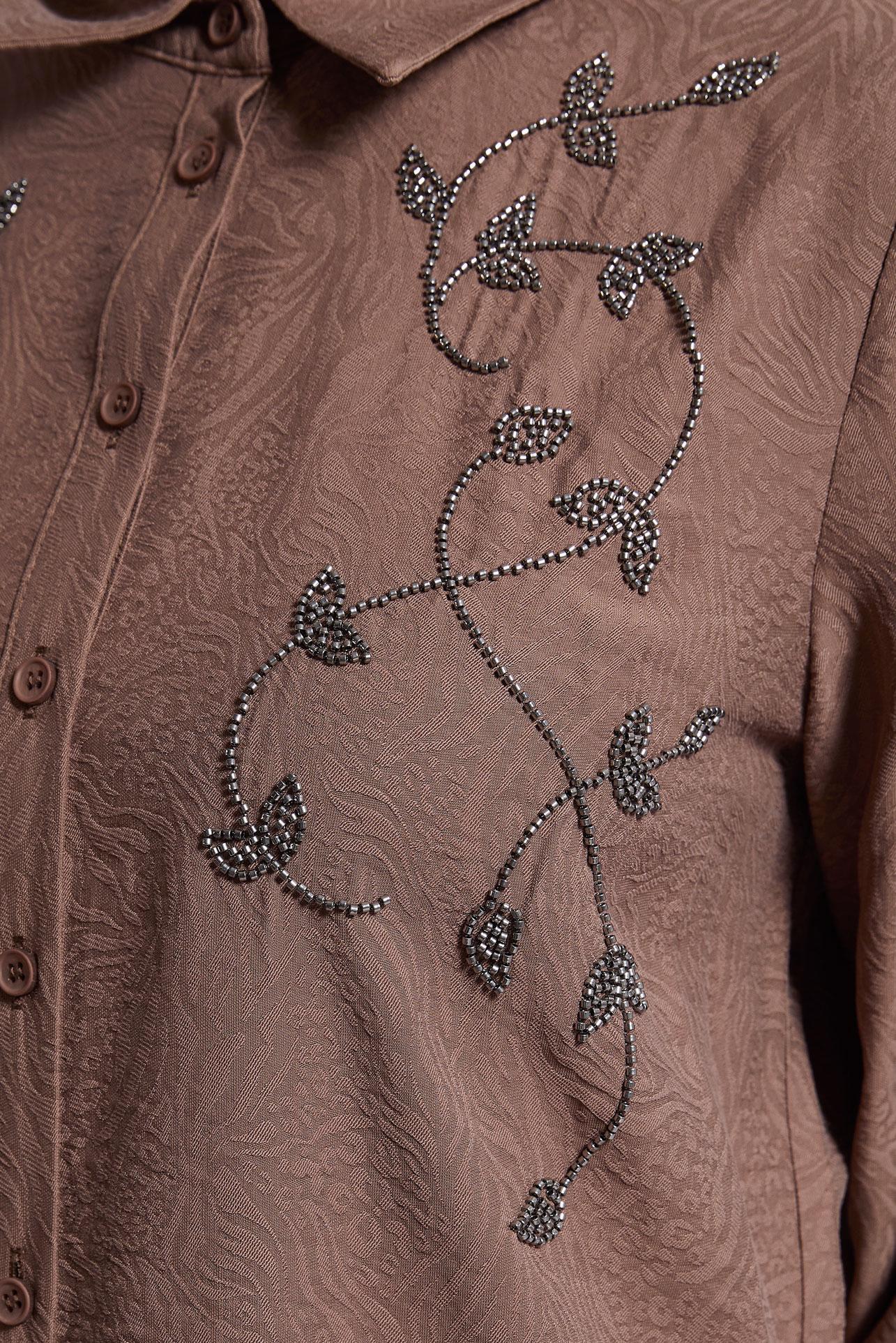 Tesettür giyim KAHVE JAKARLI UZUN TUNİK 45044