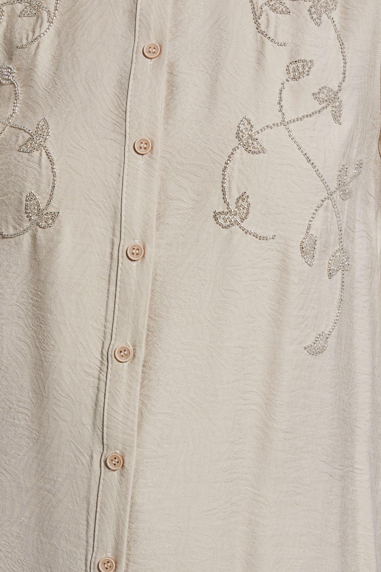 Tesettür giyim BEJ JAKARLI UZUN TUNİK 45044