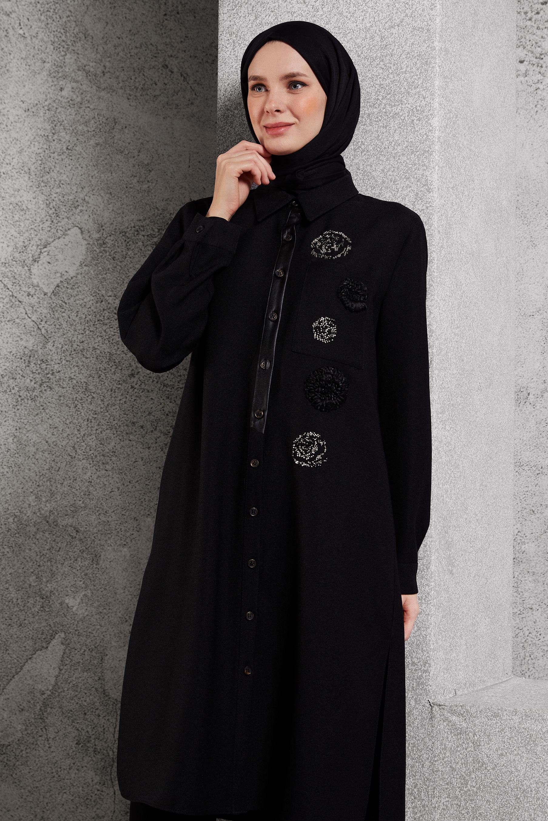 Tesettür giyim SİYAH ARMÜRLÜ TESETTÜR TUNİK 45045