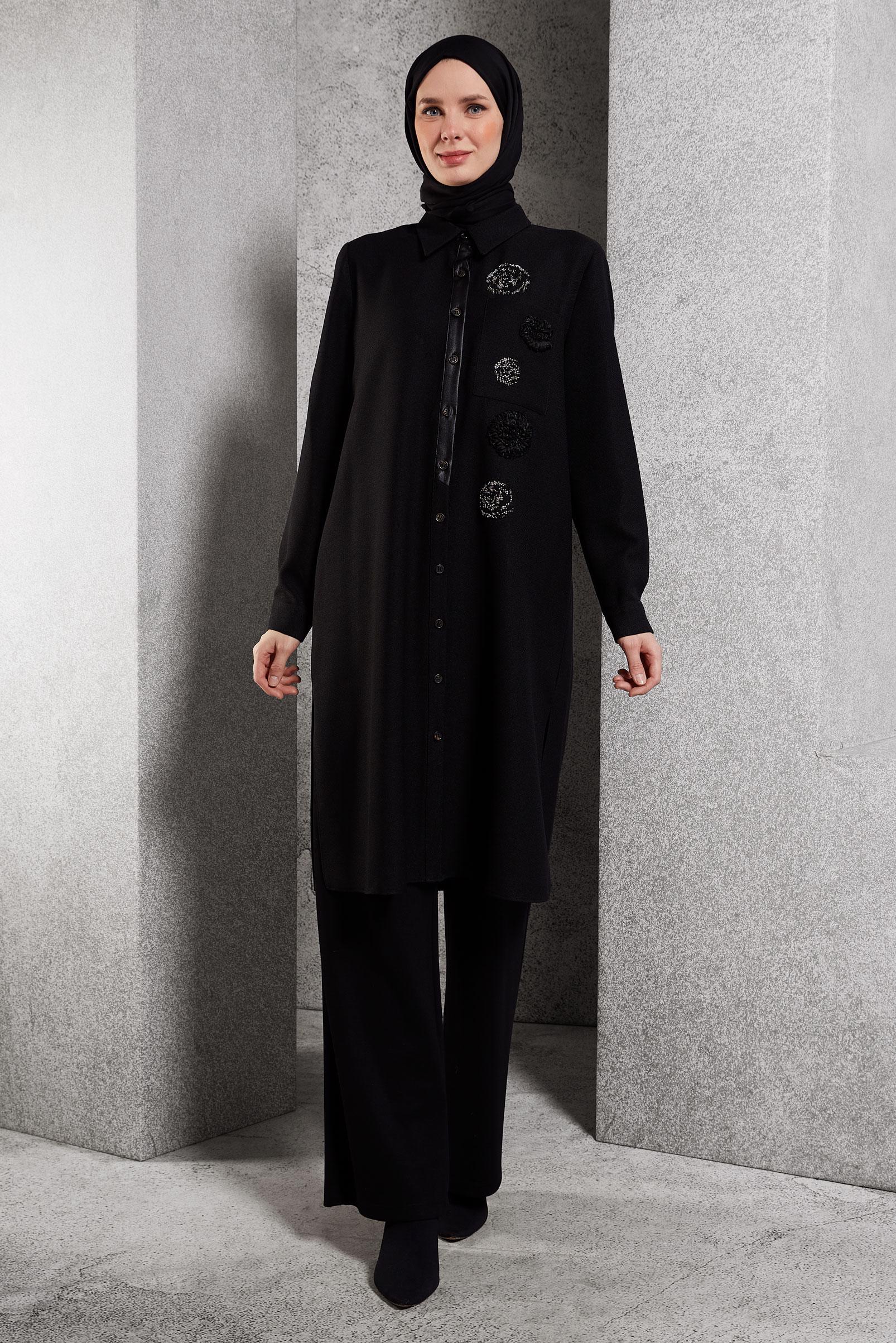 Tesettür giyim SİYAH ARMÜRLÜ TESETTÜR TUNİK 45045