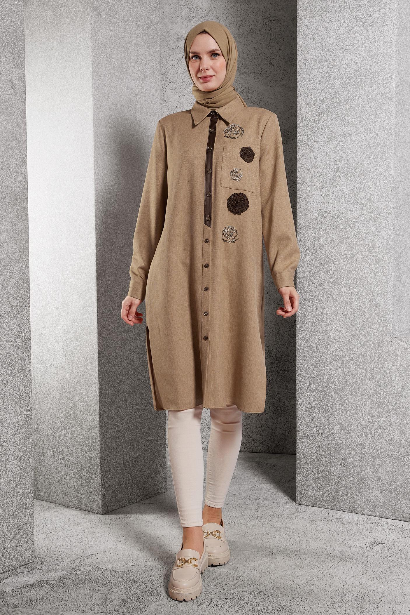 Tesettür giyim KAHVE ARMÜRLÜ TESETTÜR TUNİK 45045